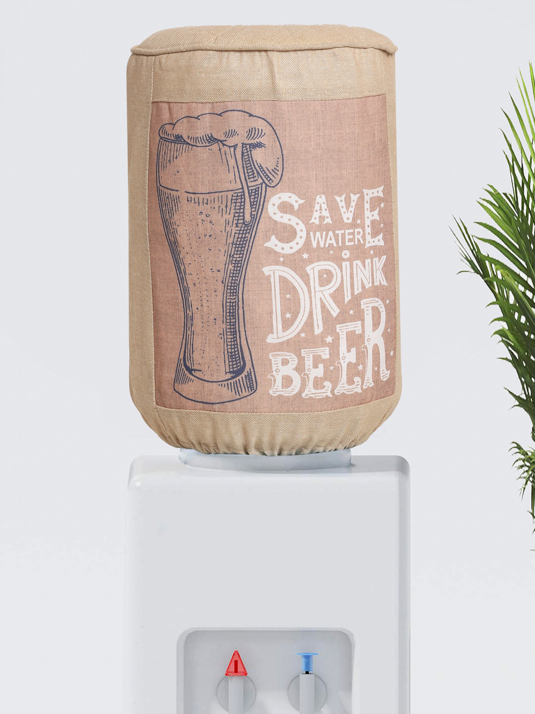 SWAYAM Beige & White Printed Cotton Water Dispenser Bottle Cover
