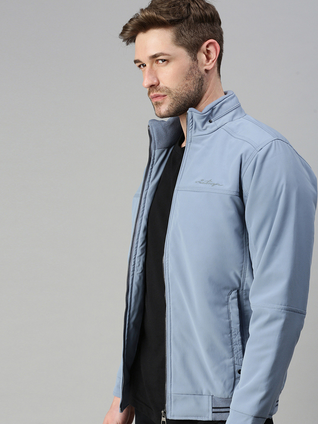 SHOWOFF Men Blue Lightweight Bomber Jacket
