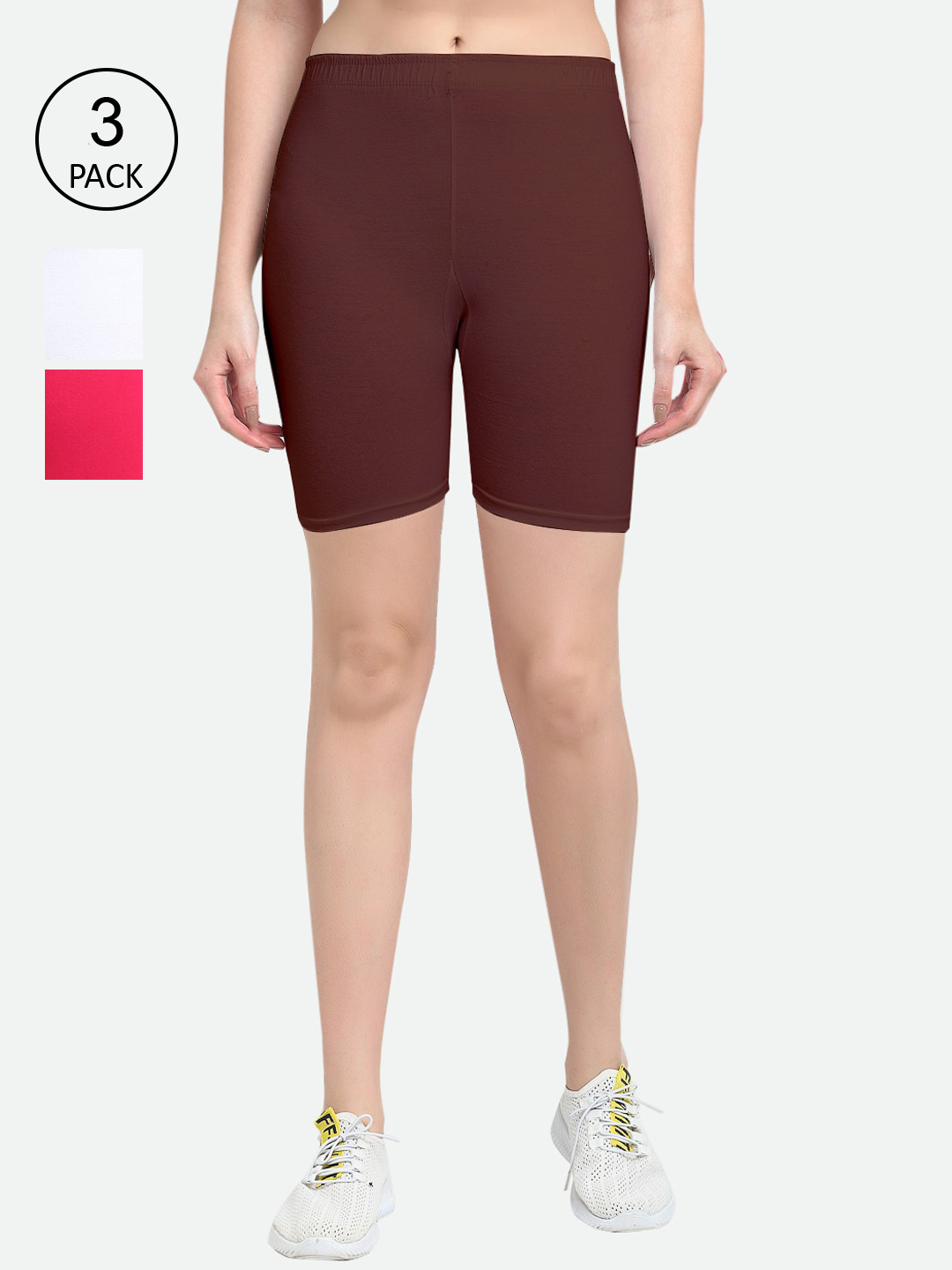 GRACIT Women Pack of 3 Solid Biker Shorts