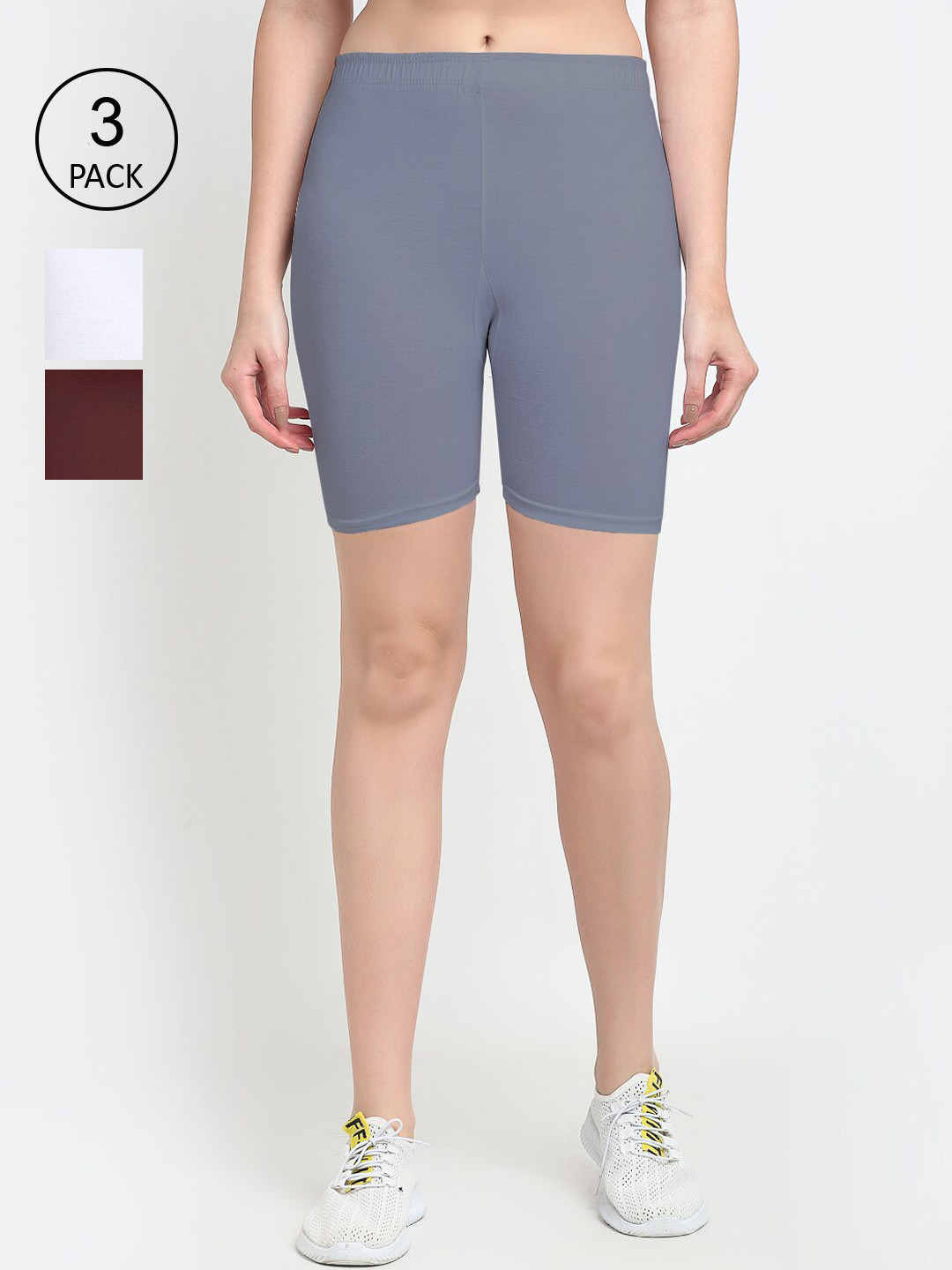 GRACIT Women White Biker Shorts