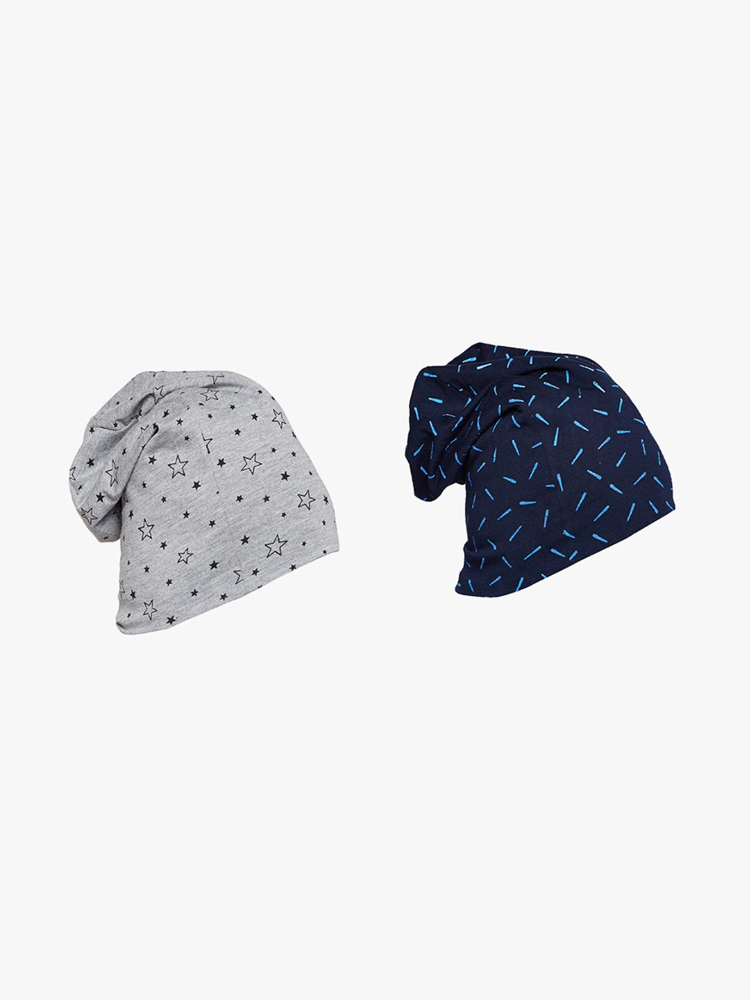 MACK JONNEY Adult Pack of 2 Grey & Navy Blue Printed Beanie