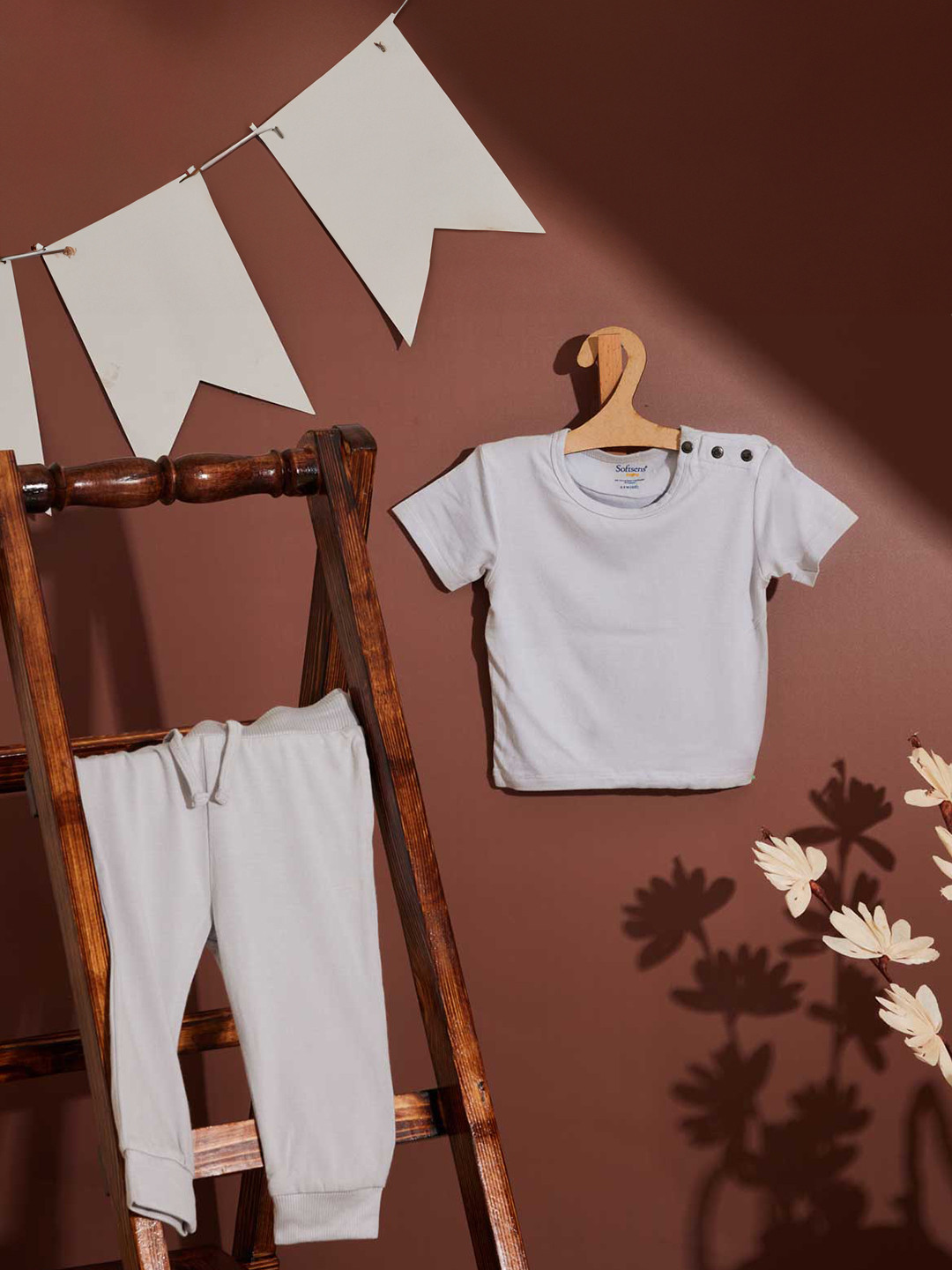 Softsens Kids Grey Solid Bamboo Top With Pyjamas