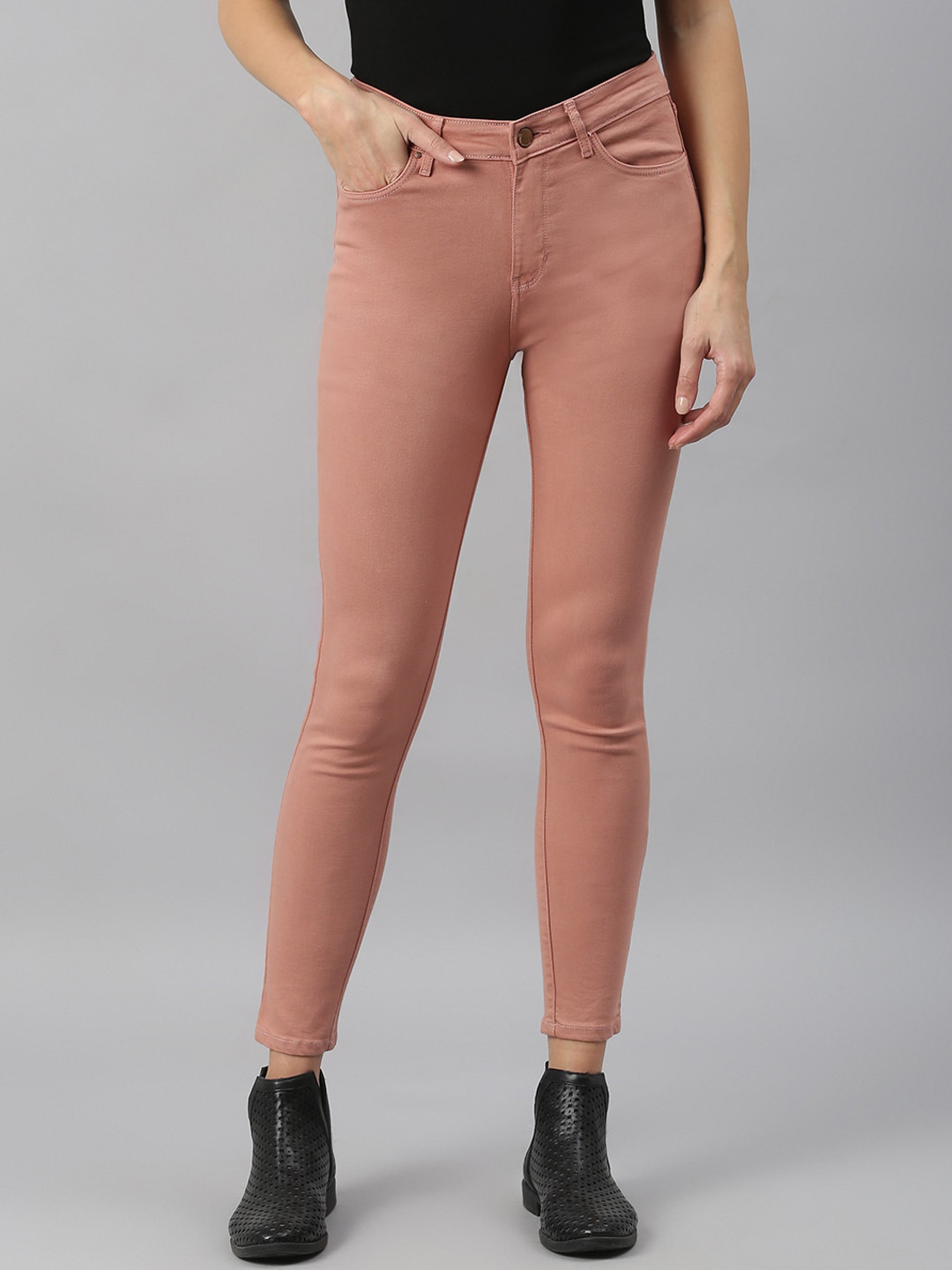 Xpose Women Peach-Coloured Slim Fit High-Rise Stretchable Jeans