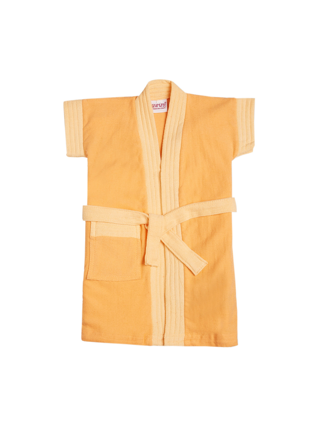BUMZEE Orange Solid Cotton Drawstring Knee Length Bath Robe-1-2Y
