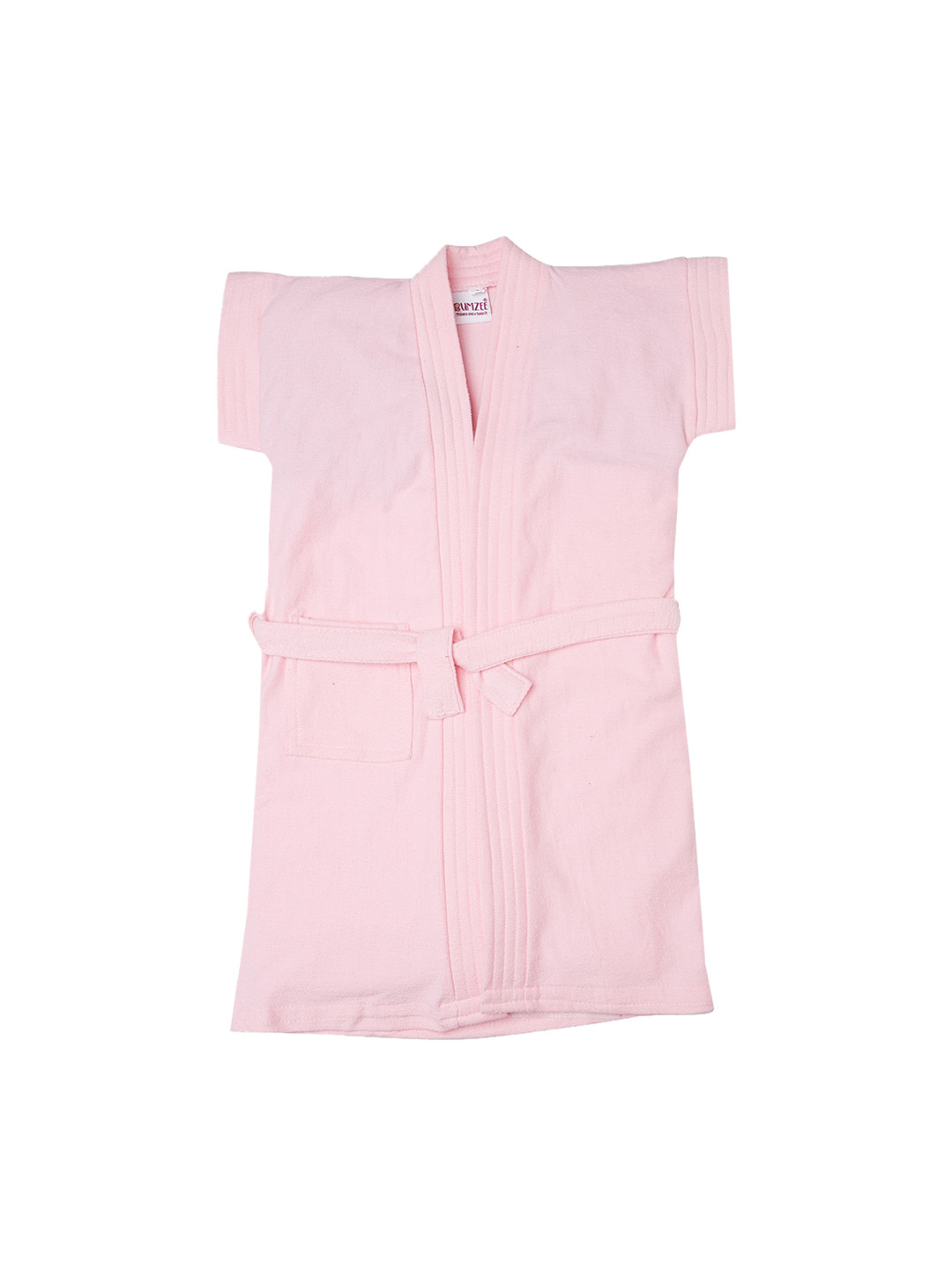 BUMZEE Pink Solid Cotton Drawstring Knee Length Bath Robe-1-2Y