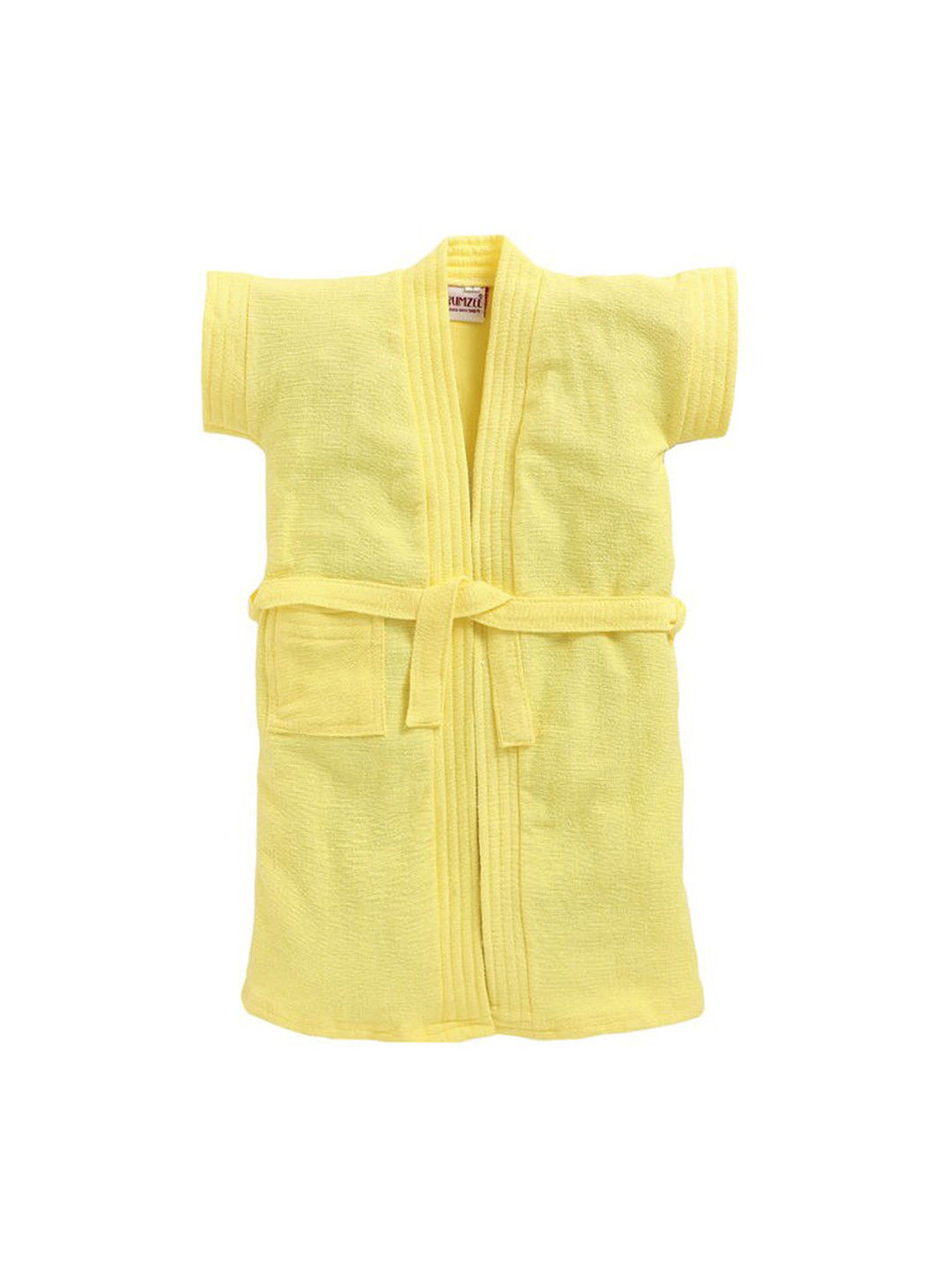 BUMZEE Yellow Solid Cotton Drawstring Knee Length Bath Robe-1-2Y