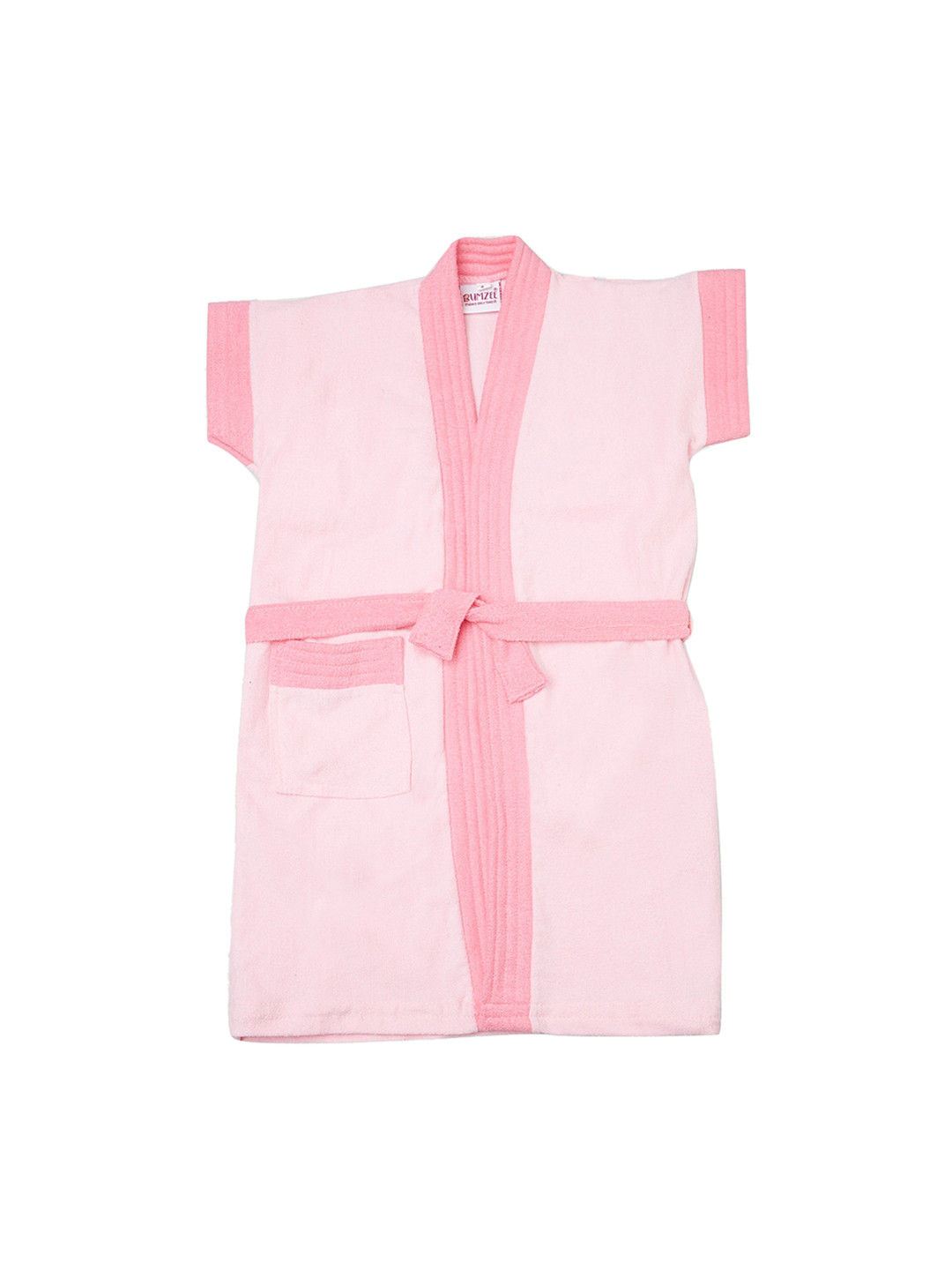 BUMZEE Pink Solid Cotton Drawstring Knee Length Bath Robe-1-2Y