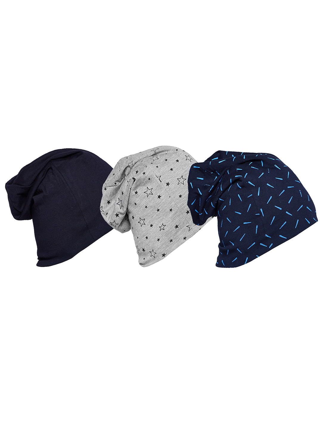 MACK JONNEY Pack of 3 Navy Blue & Grey Printed Beanies