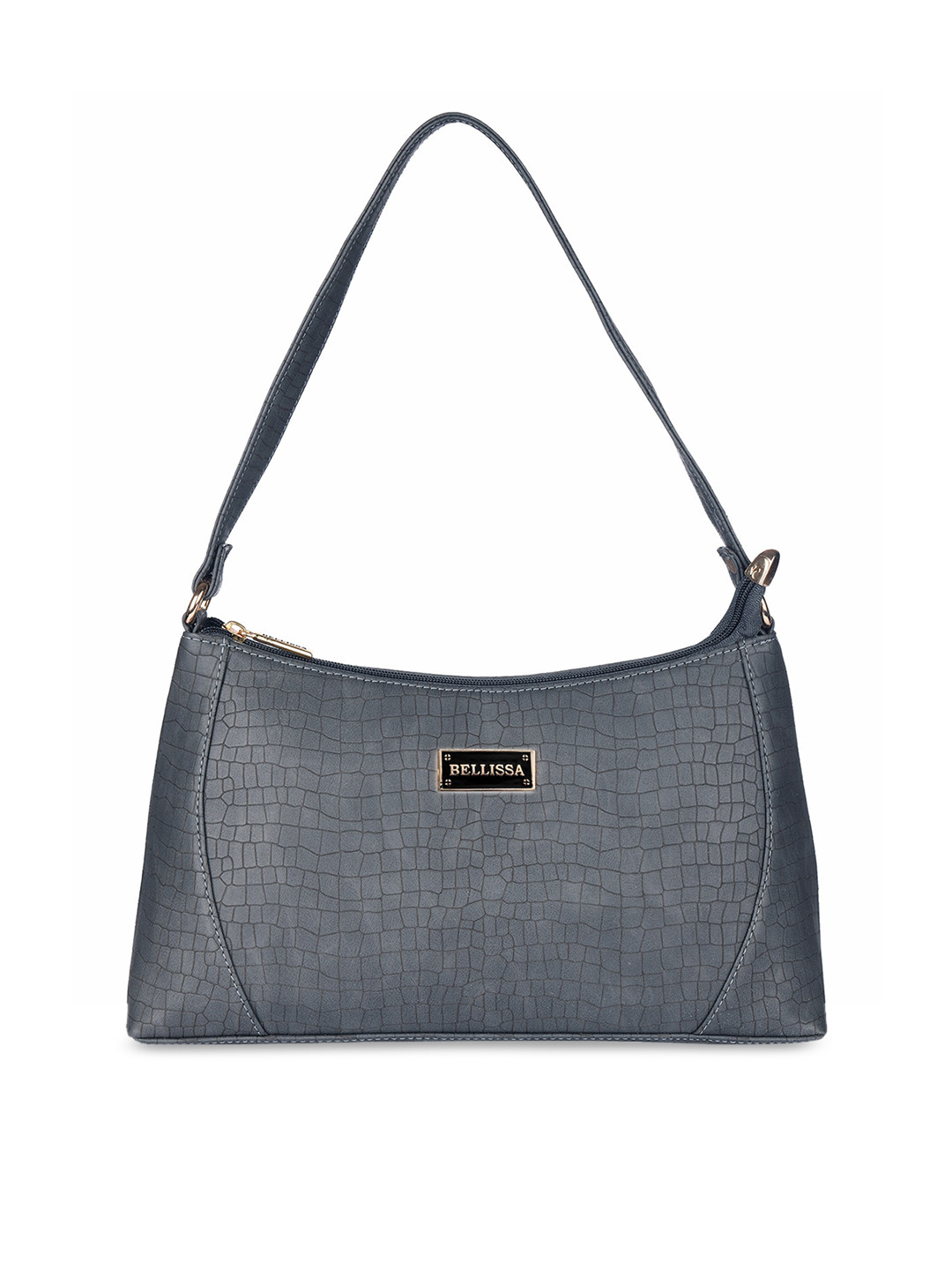 Bellissa Grey Animal Textured Structured Baguette Bag
