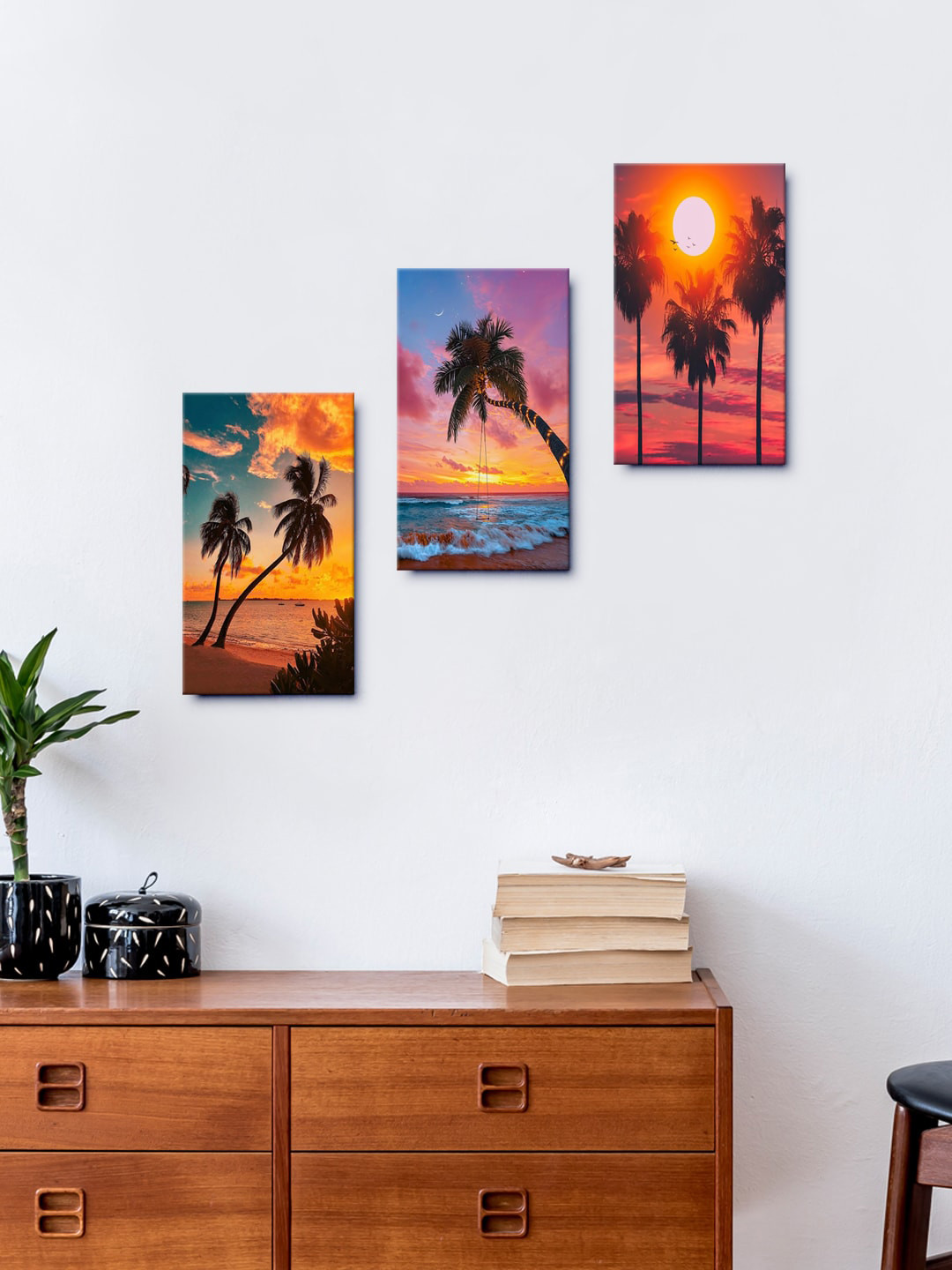 999Store Sunset Multi MDF 3 Pcs Wall Living Room Rectangle Paintings Wall Art -31.80In