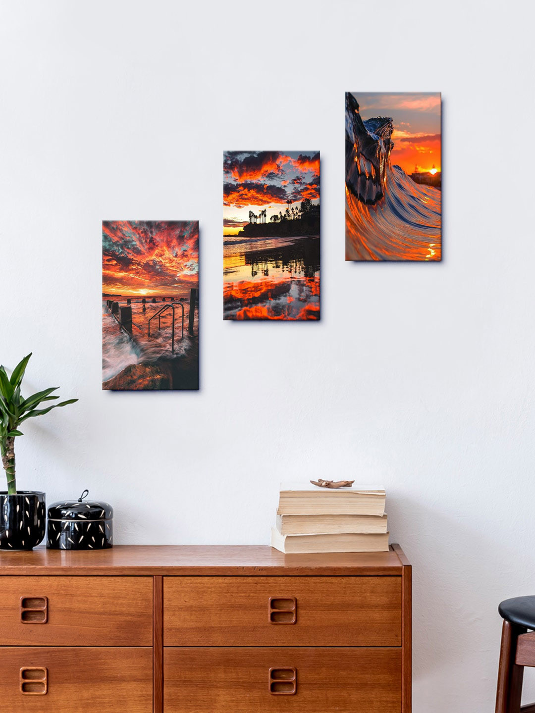 999Store Sunset Brown MDF 3 Pcs Wall Living Room Rectangle Paintings Wall Art -12.52 x 8In