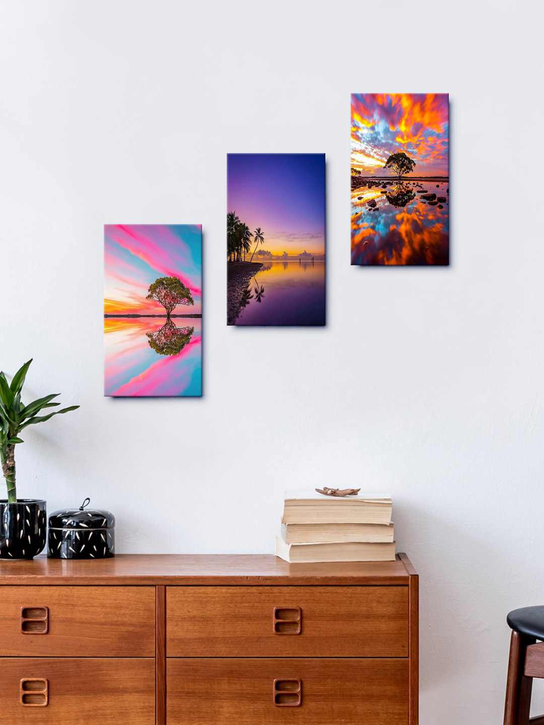 999Store Beach At Sunset Paper 3 Pcs Wall Rectangle Paintings Wall Art - 8x15In