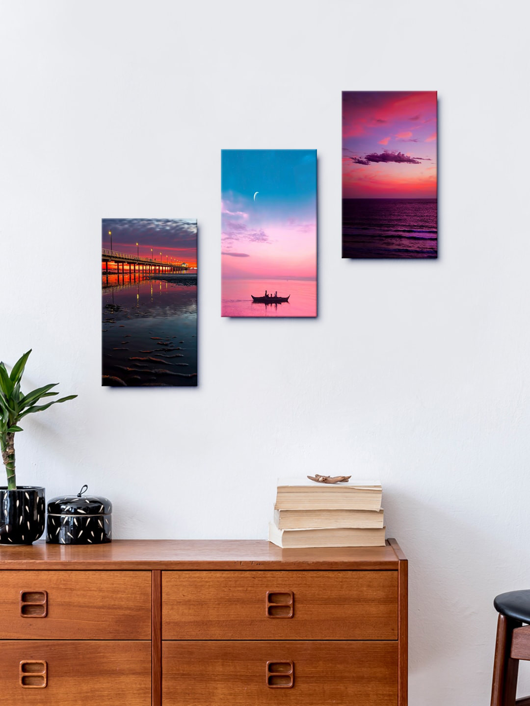 999Store Setting Moon Over Paper 3 Piece Wall Rectangle Paintings Wall Art - 15 x 8 In