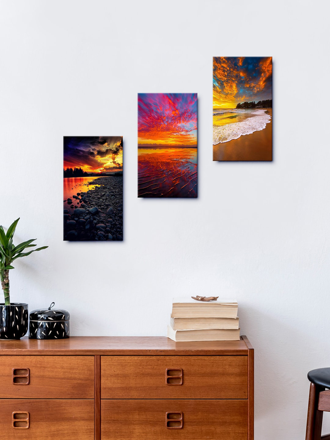 999Store Beach View Paper 3 Pcs Wall Rectangle Paintings Wall Art - 8x15In