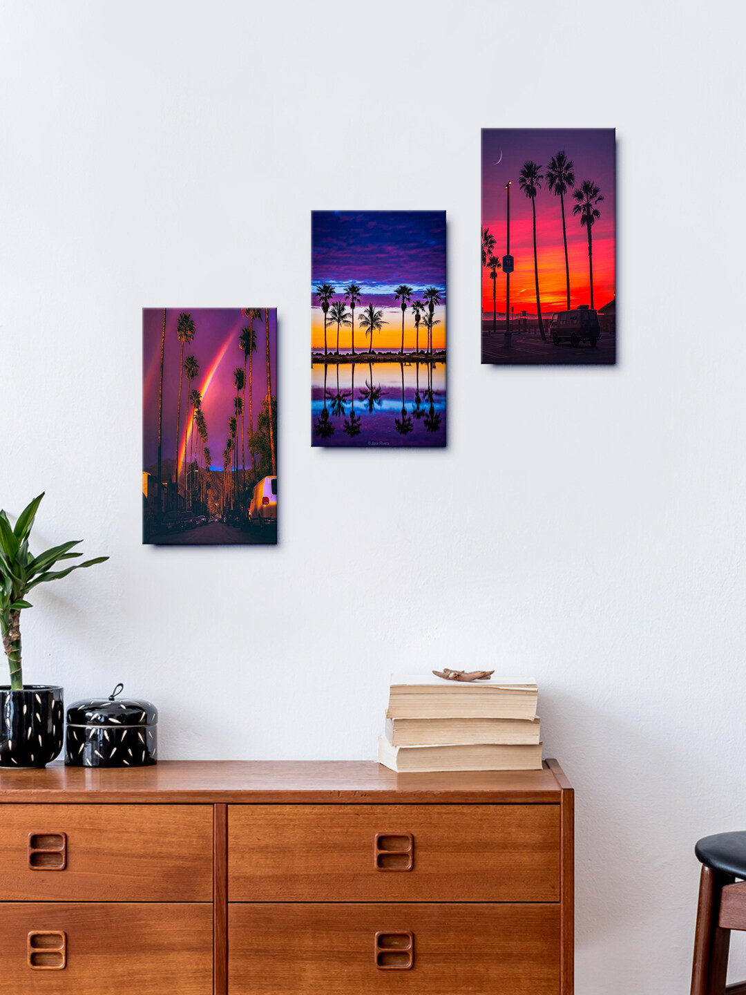 999Store Set Of 3 Cocunut Trees Nature Sun Set View Framed Wall Arts