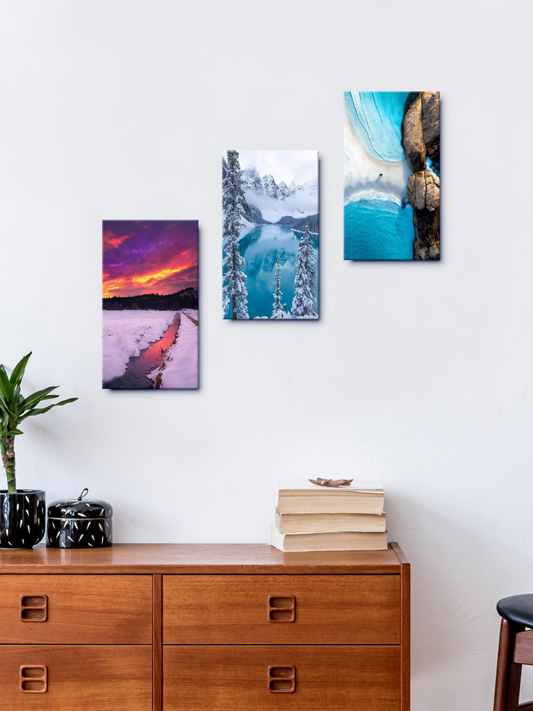 999Store Set Of 3 Snow Ice Mountains Nature Framed Wall Arts