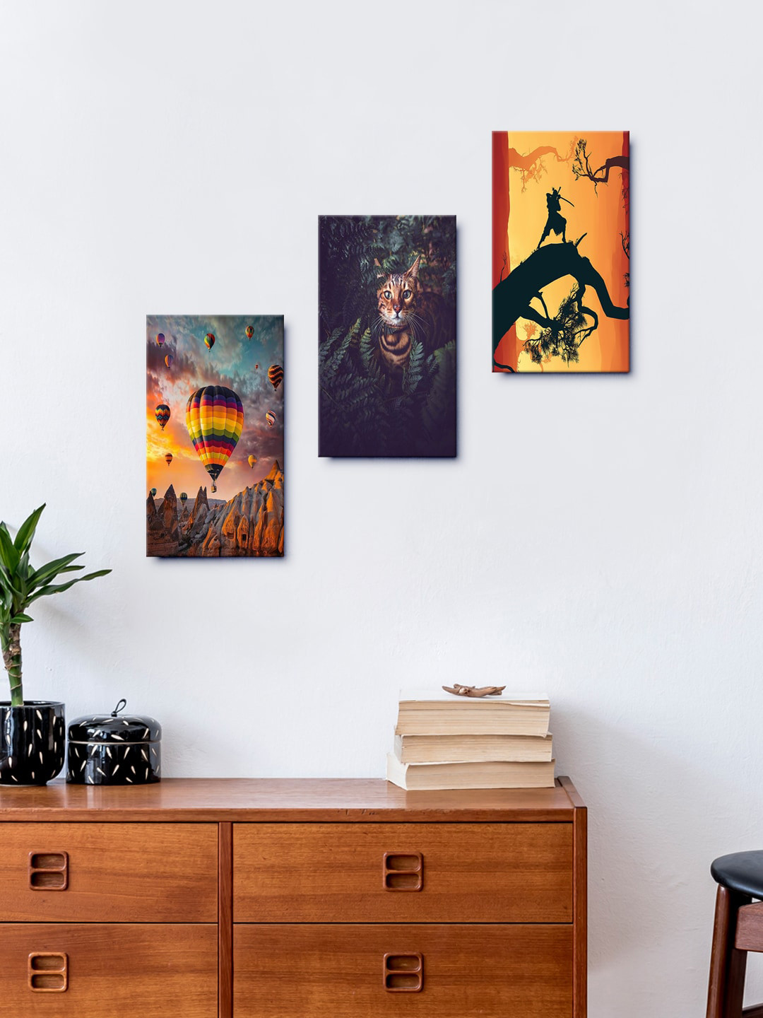 999Store Flying On Hot Air Balloon And Beautiful Cat Wall Painting Set Of 3 Frames