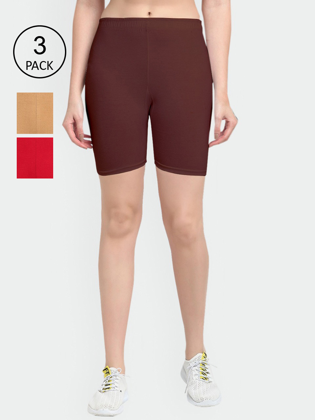 GRACIT Set Of 3 Women Red Biker Shorts