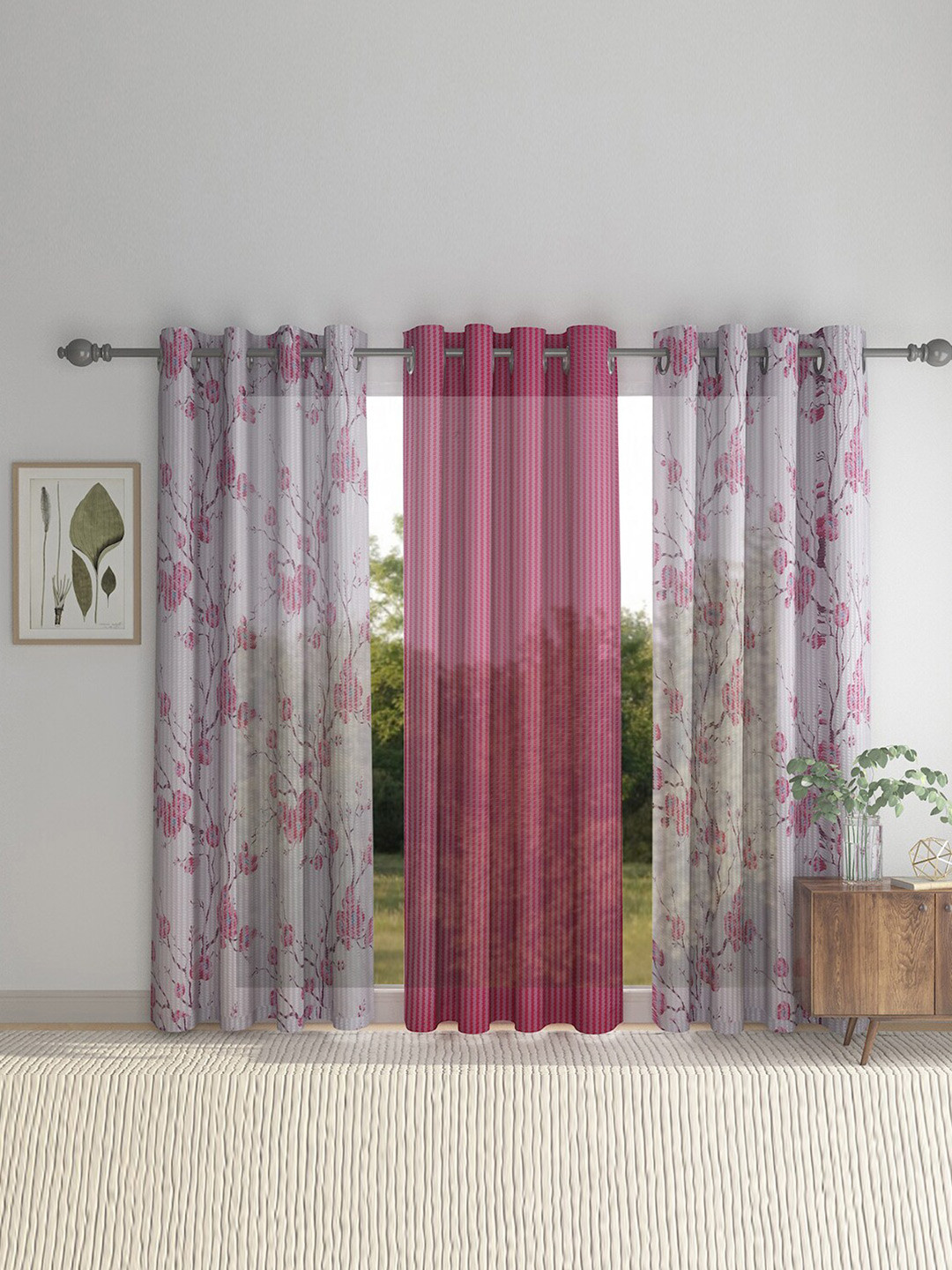 HOSTA HOMES Pack of 3 Multicolour Floral Door Curtain