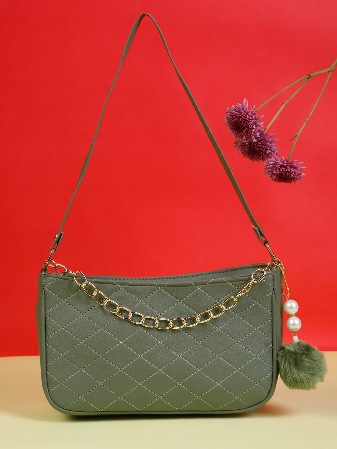 FARGO Green Quilted Handheld Bag