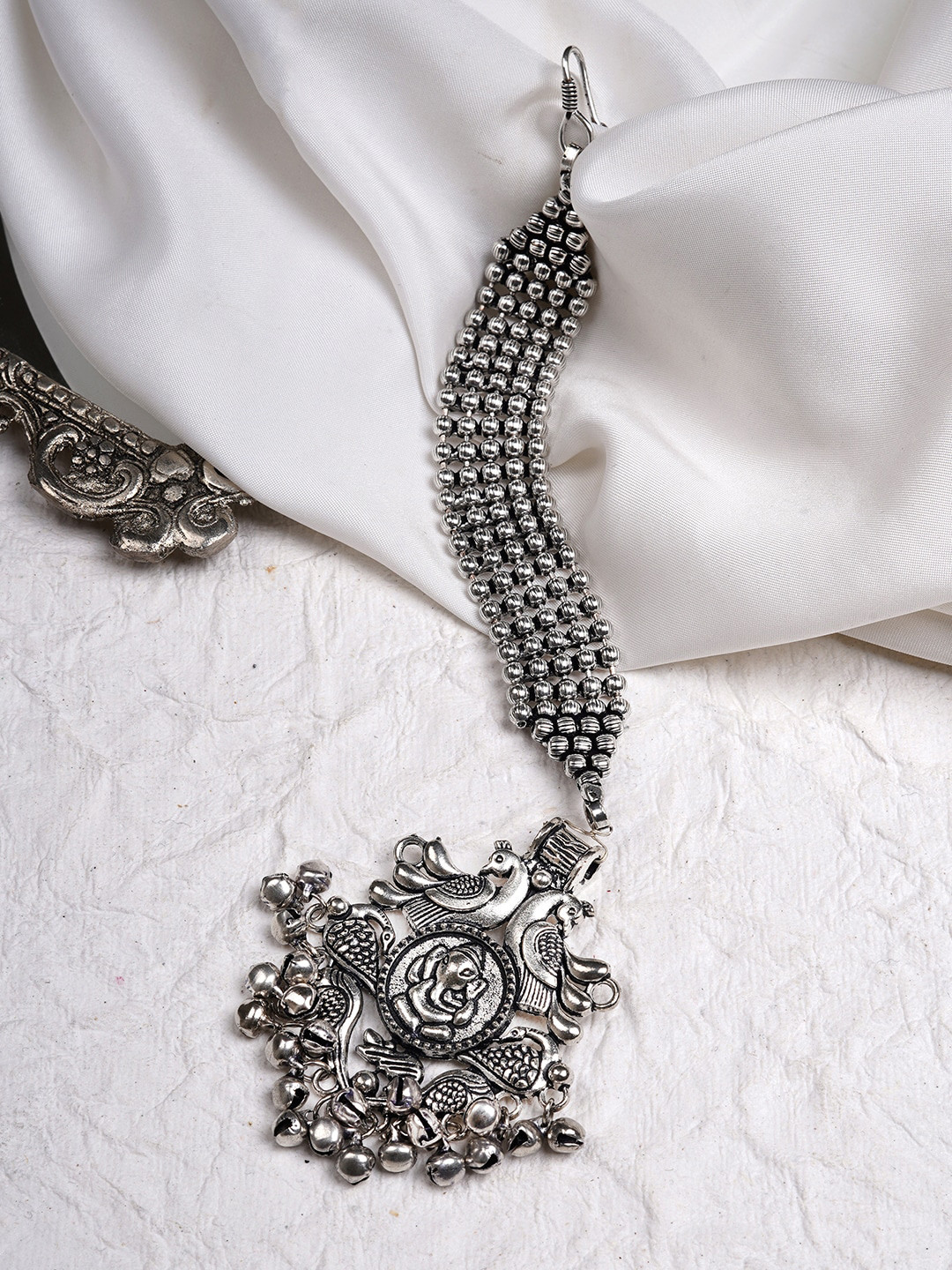 TEEJH Oxidised Silver-Plated Maang Tikka