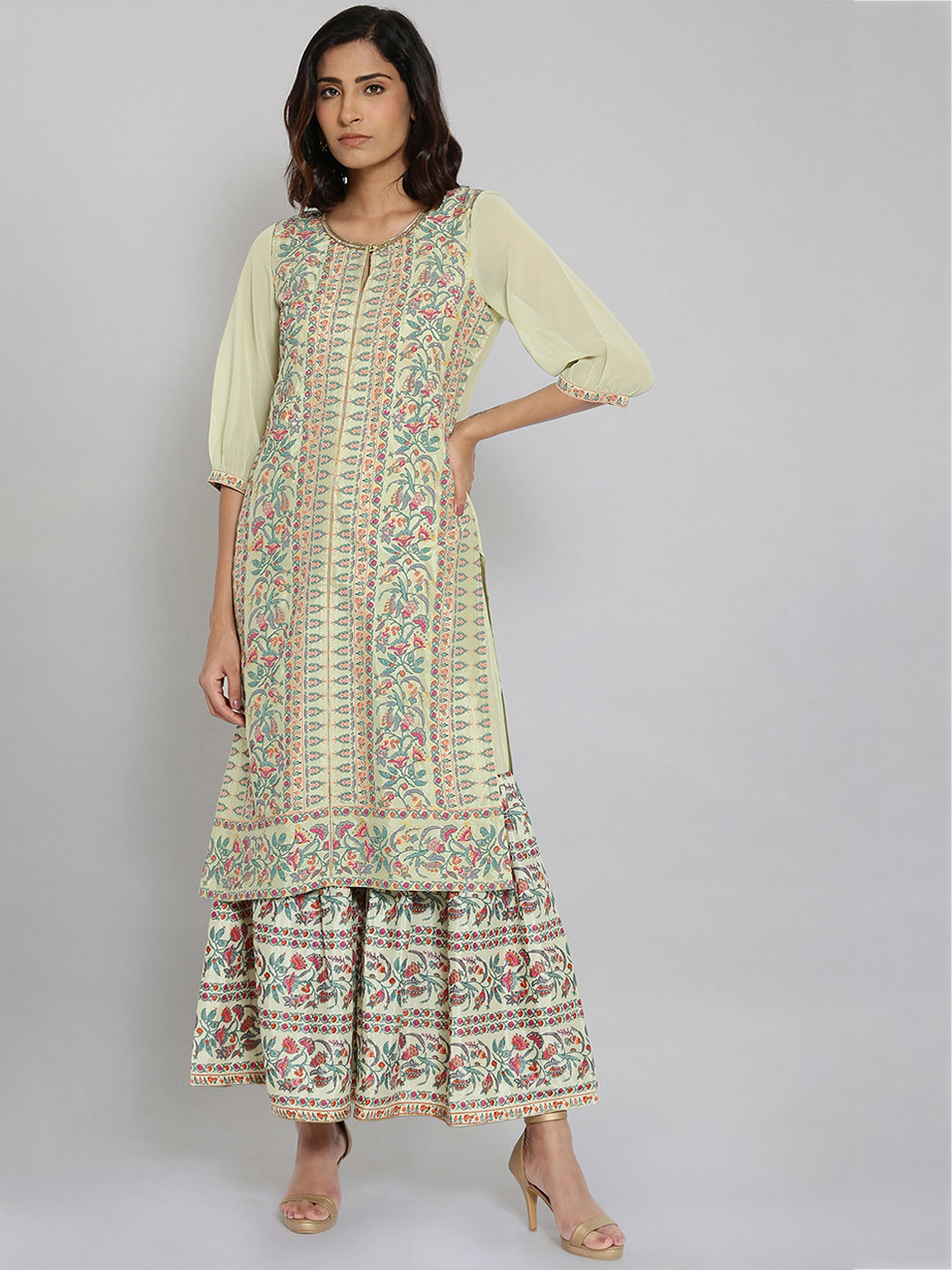 WISHFUL Women Green Ethnic Motifs Printed Kurta