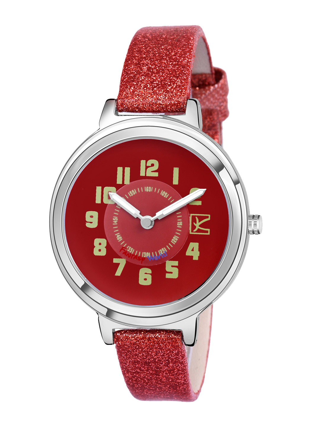 Kool Kidz Unisex Kids Multicoloured Embellished Dial & Red Leather Bracelet Style Straps Analogue Watch