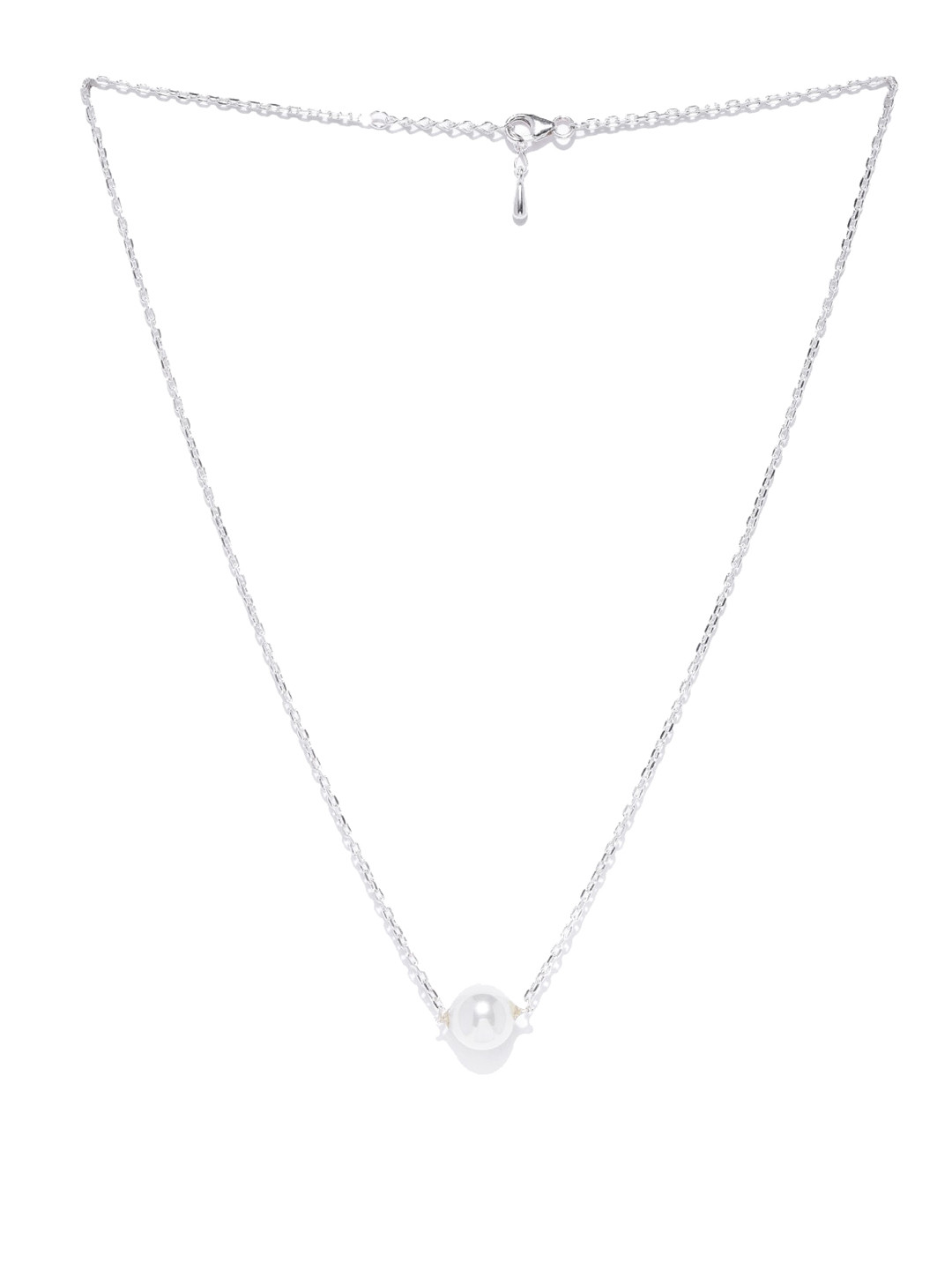 Clara Rhodium-Plated & White Pearl-Studded Pendant With Chain