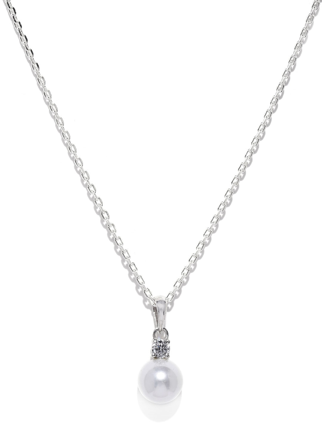 Clara 92.5 Rhodium-Plated Pearl-Studded Classic Pendant With Chain