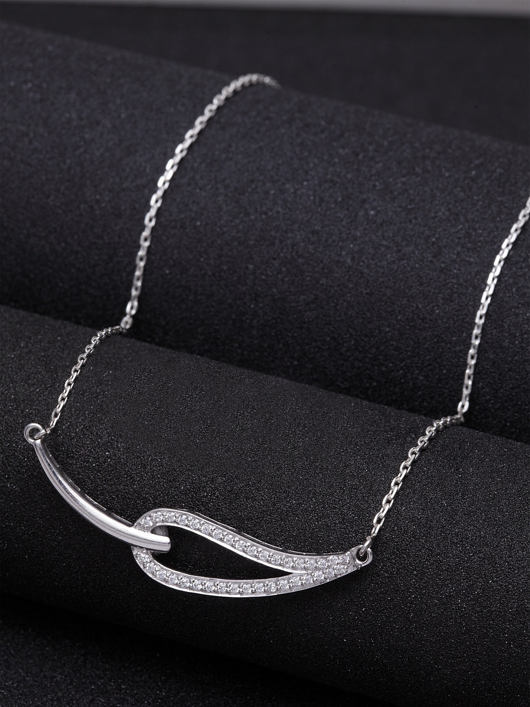 CLARA Silver-Toned 92.5 Silver Stella CZ Studded Chain Pendant