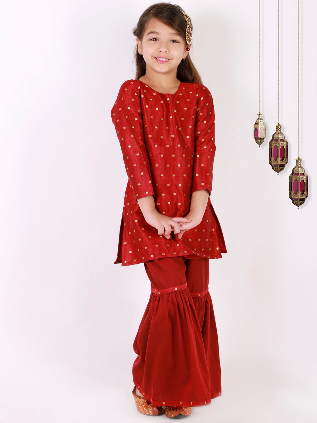 VASTRAMAY Girls Maroon Kurti with Sharara