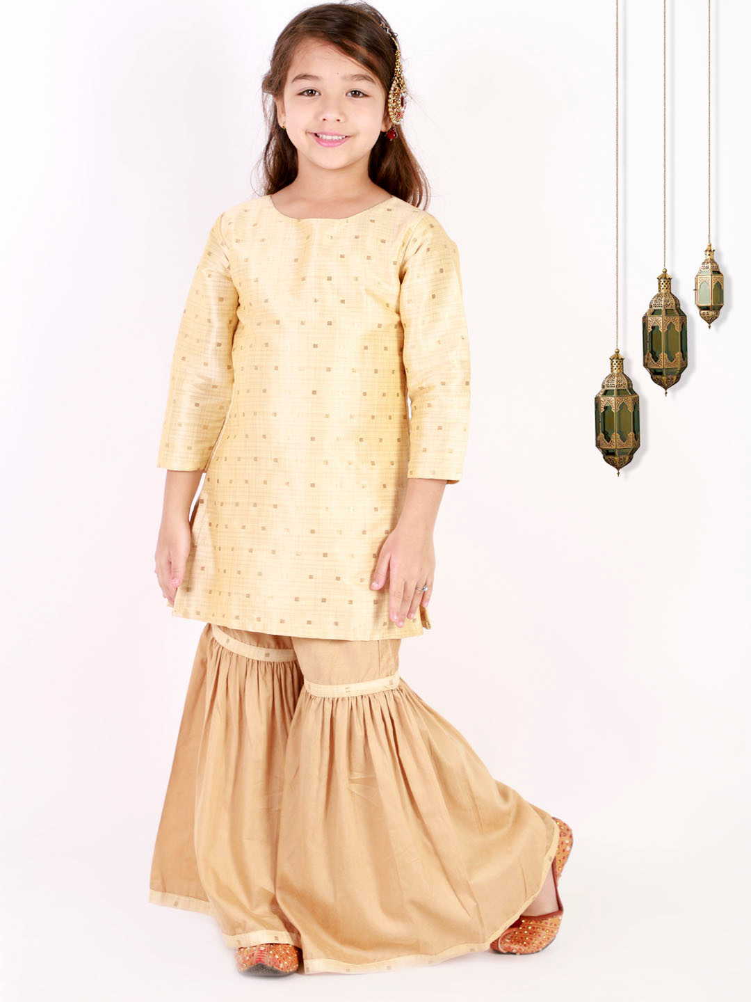 VASTRAMAY Girls Beige Kurti with Sharara