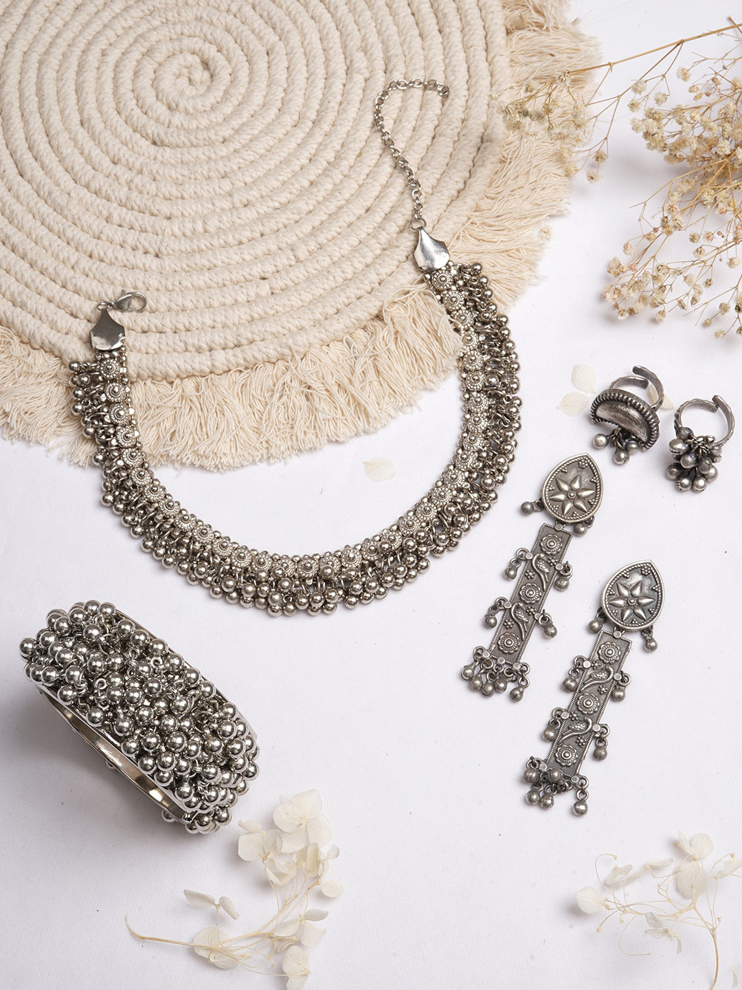 TEEJH Oxidised Silver-Toned Vari Jewellery Set