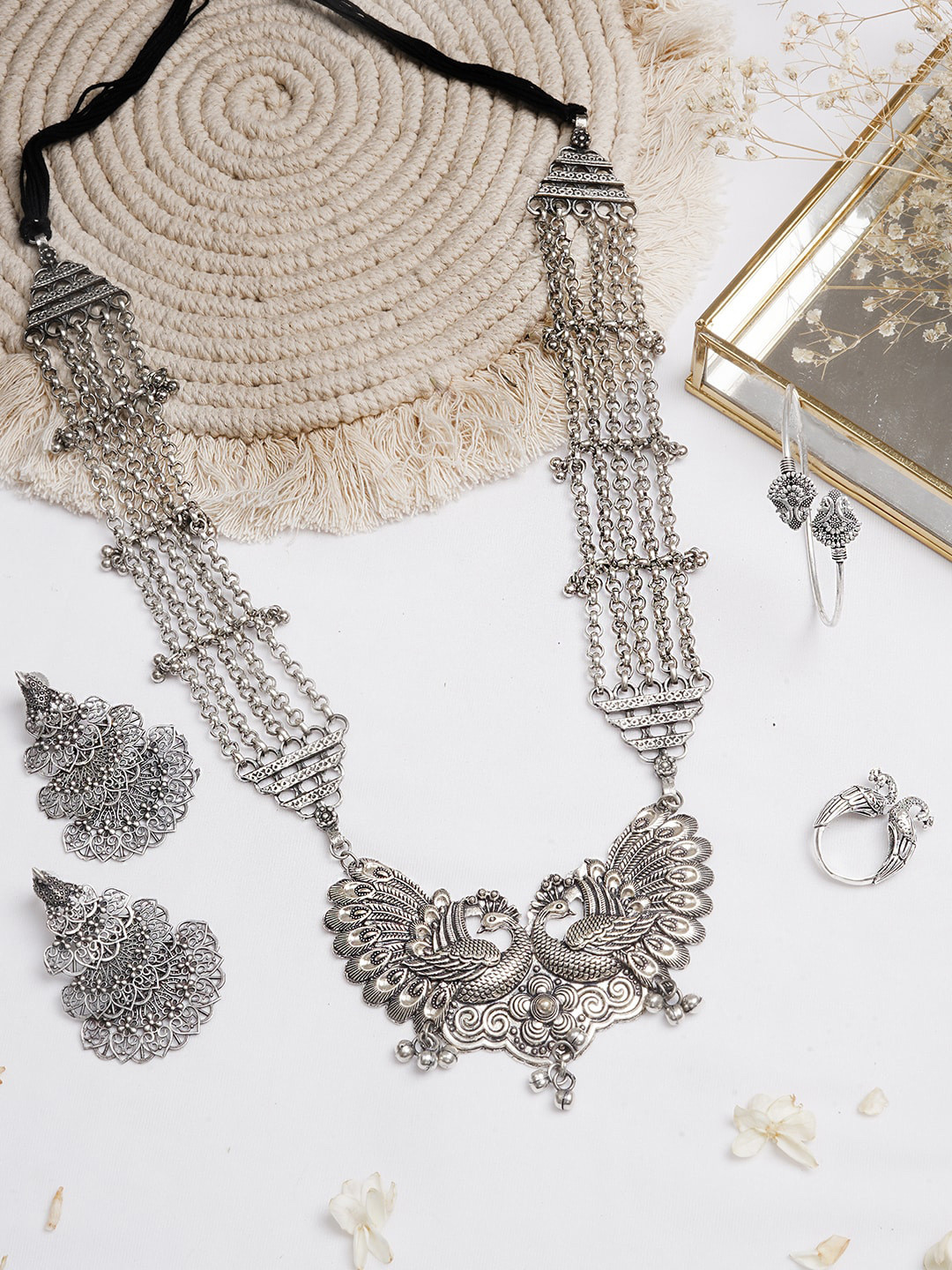 TEEJH Silver-Plated Antique Jewellery Set