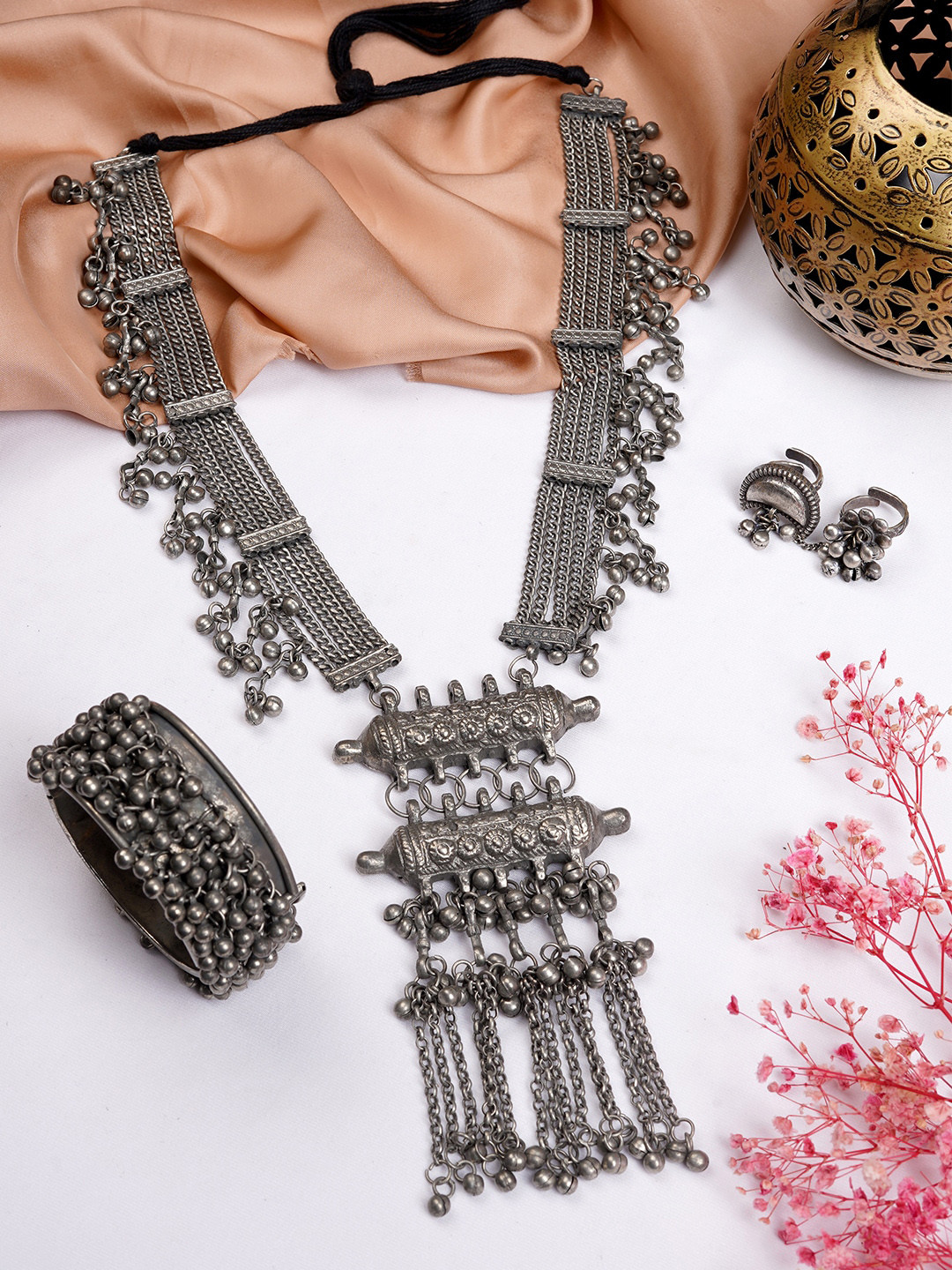 TEEJH Oxidised Silver-Toned Latika Jewellery Set