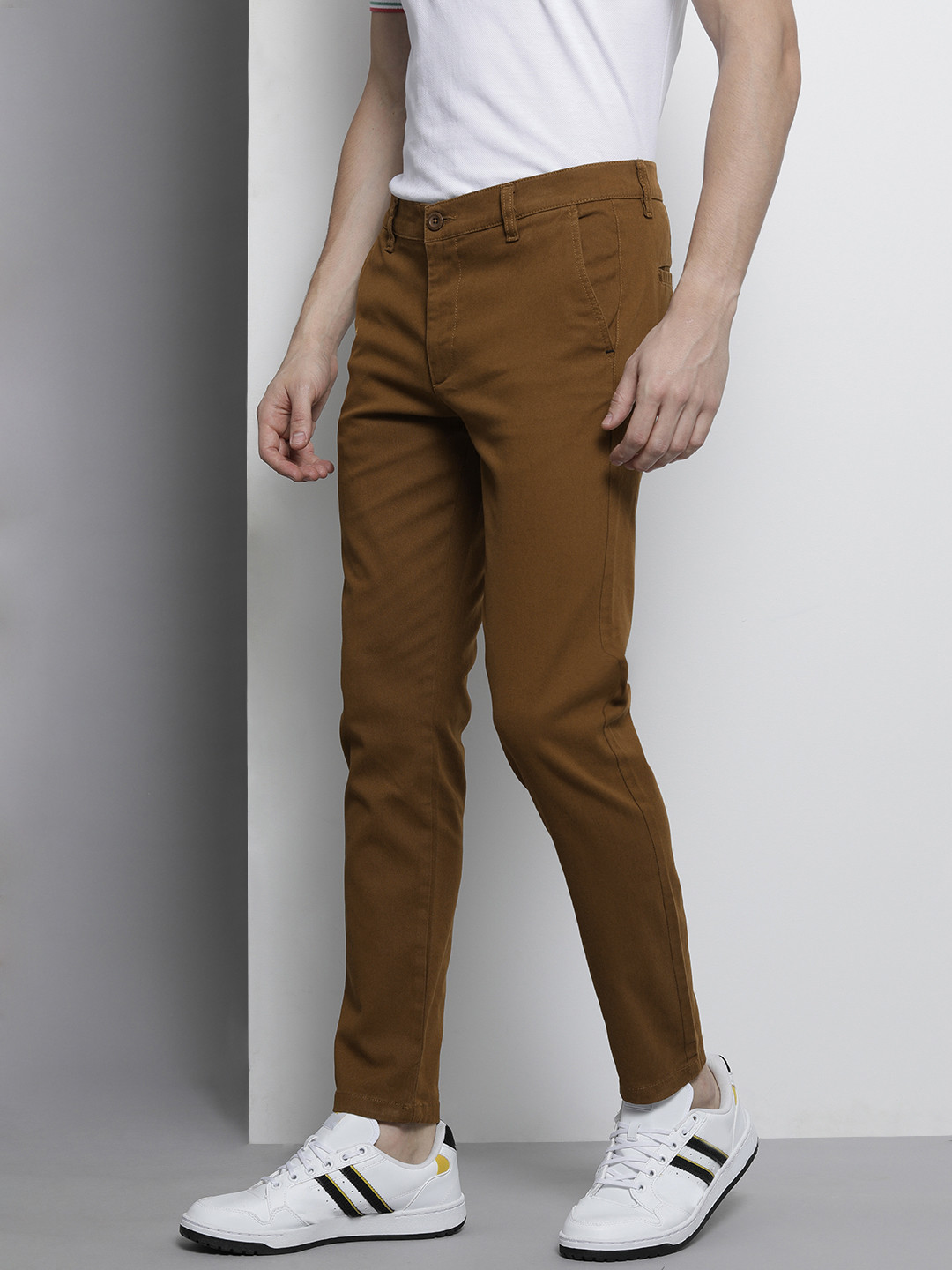 The Indian Garage Co Men Tan Slim Fit Chinos Trousers