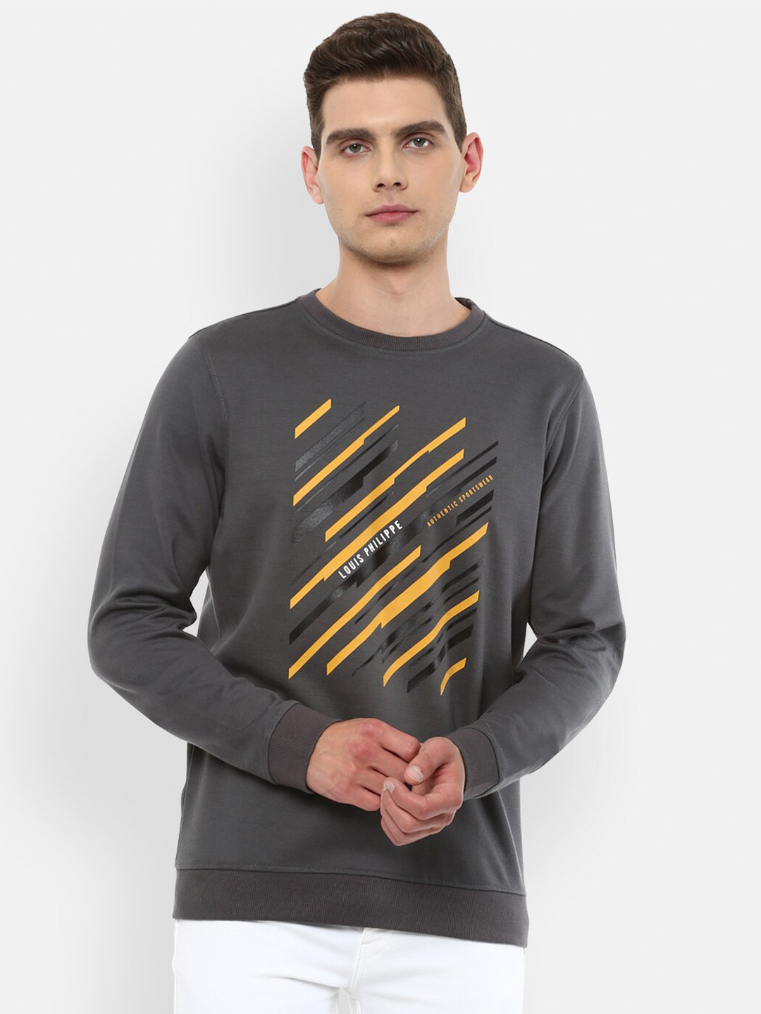 Louis Philippe Sport Men Grey Printed Sweatshirt