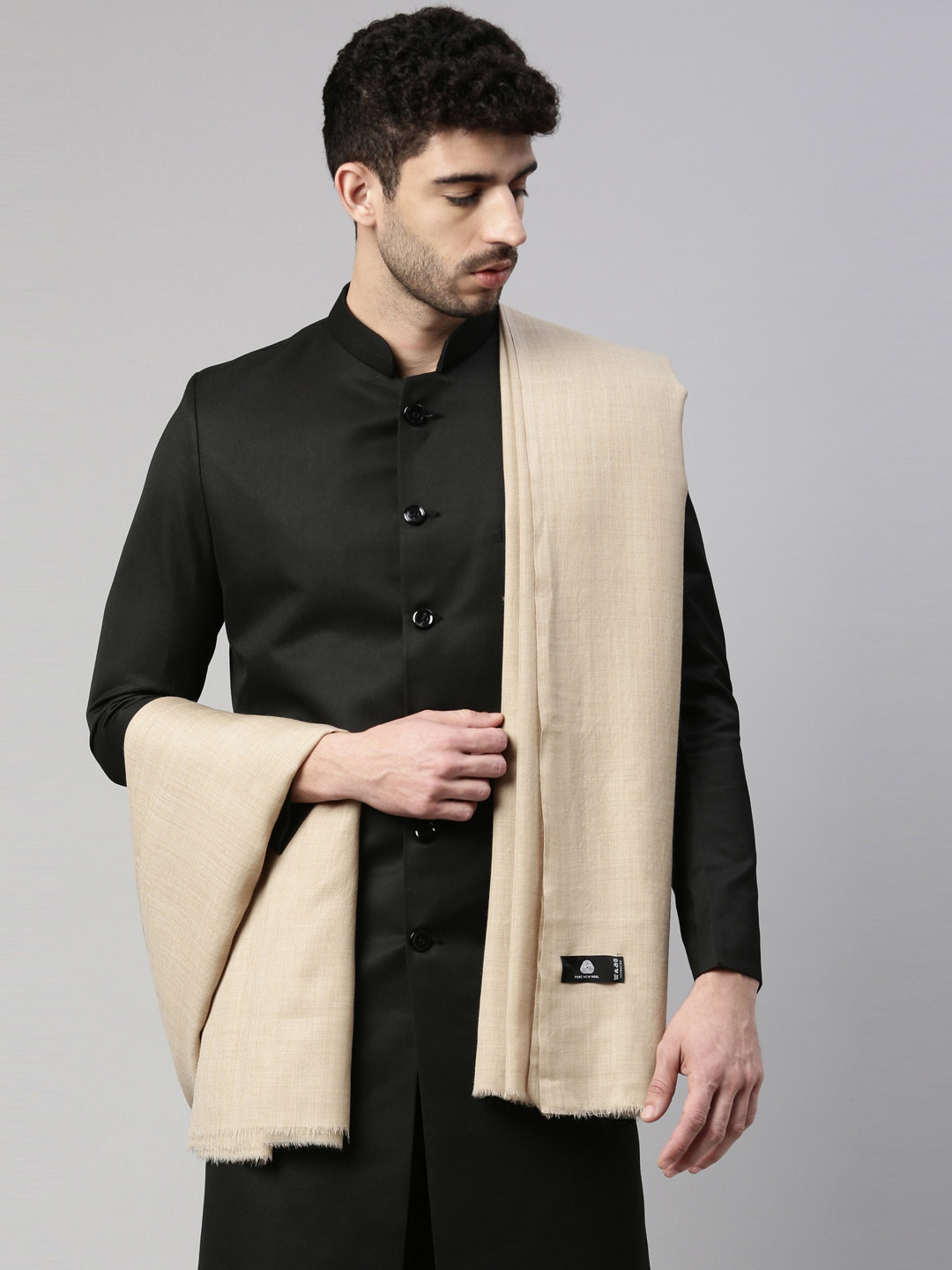 Pashmoda Men Beige Pure Wool Shawl