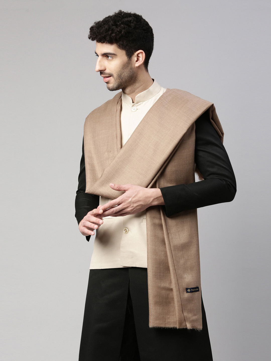 Pashmoda Men Beige Woollen Shawl