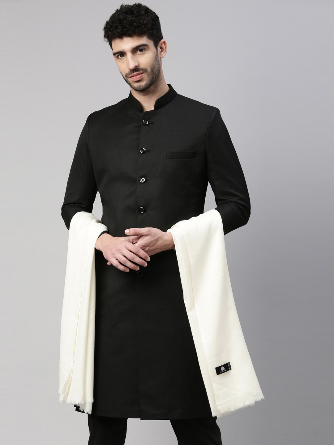 Pashmoda Men White Pure Wool Shawl
