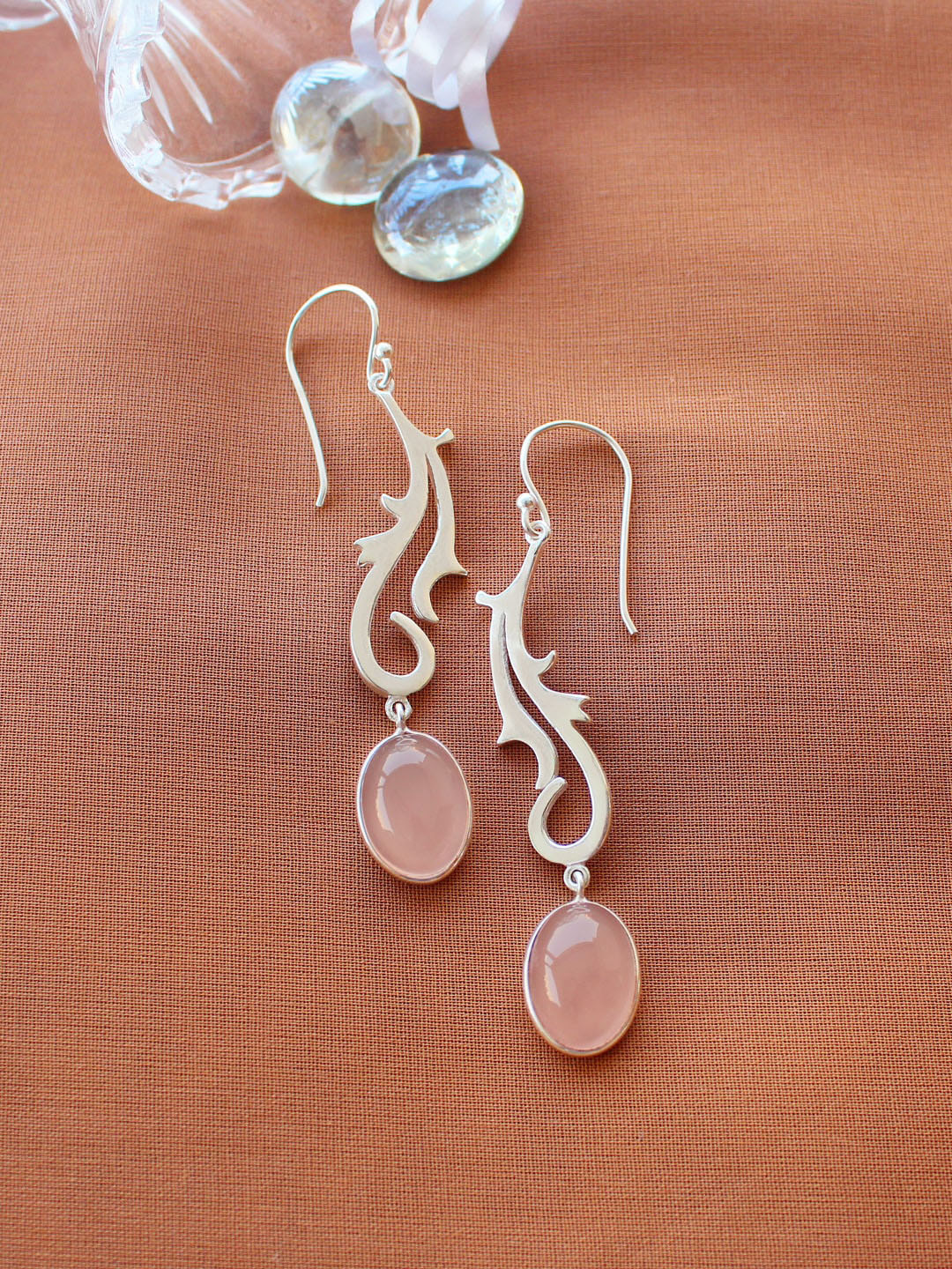ERILINE JEWELRY 925 Sterling Silver & Pink Oval Shaped Drop Earrings