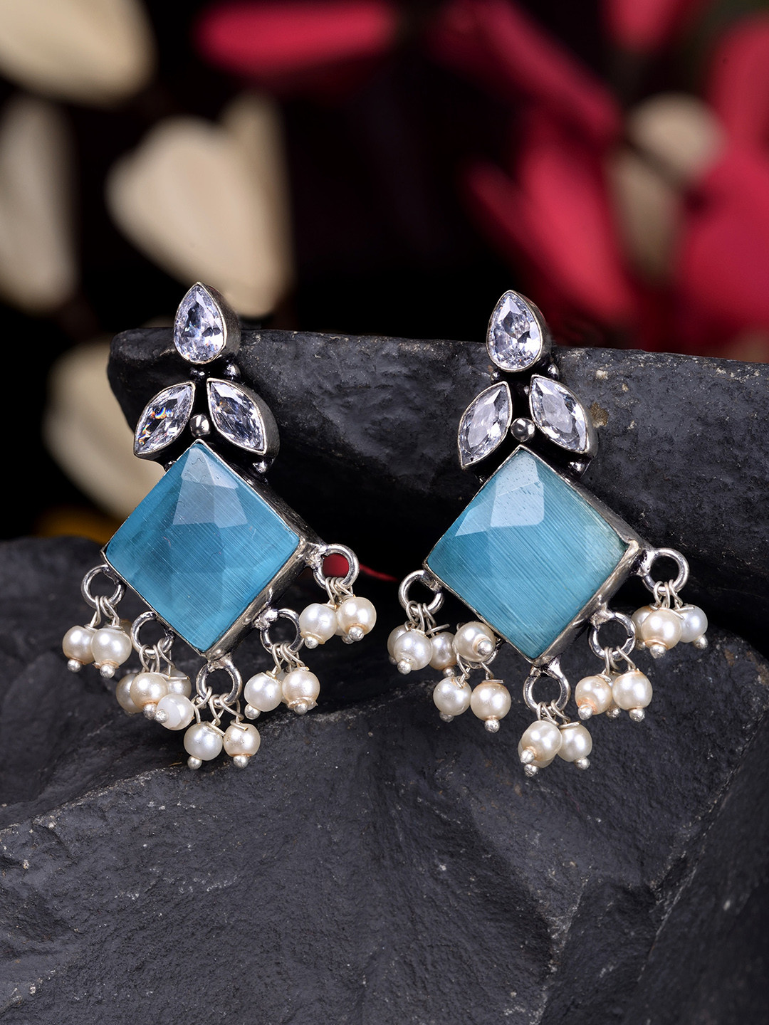 Saraf RS Jewellery Blue Triangular Studs Earrings