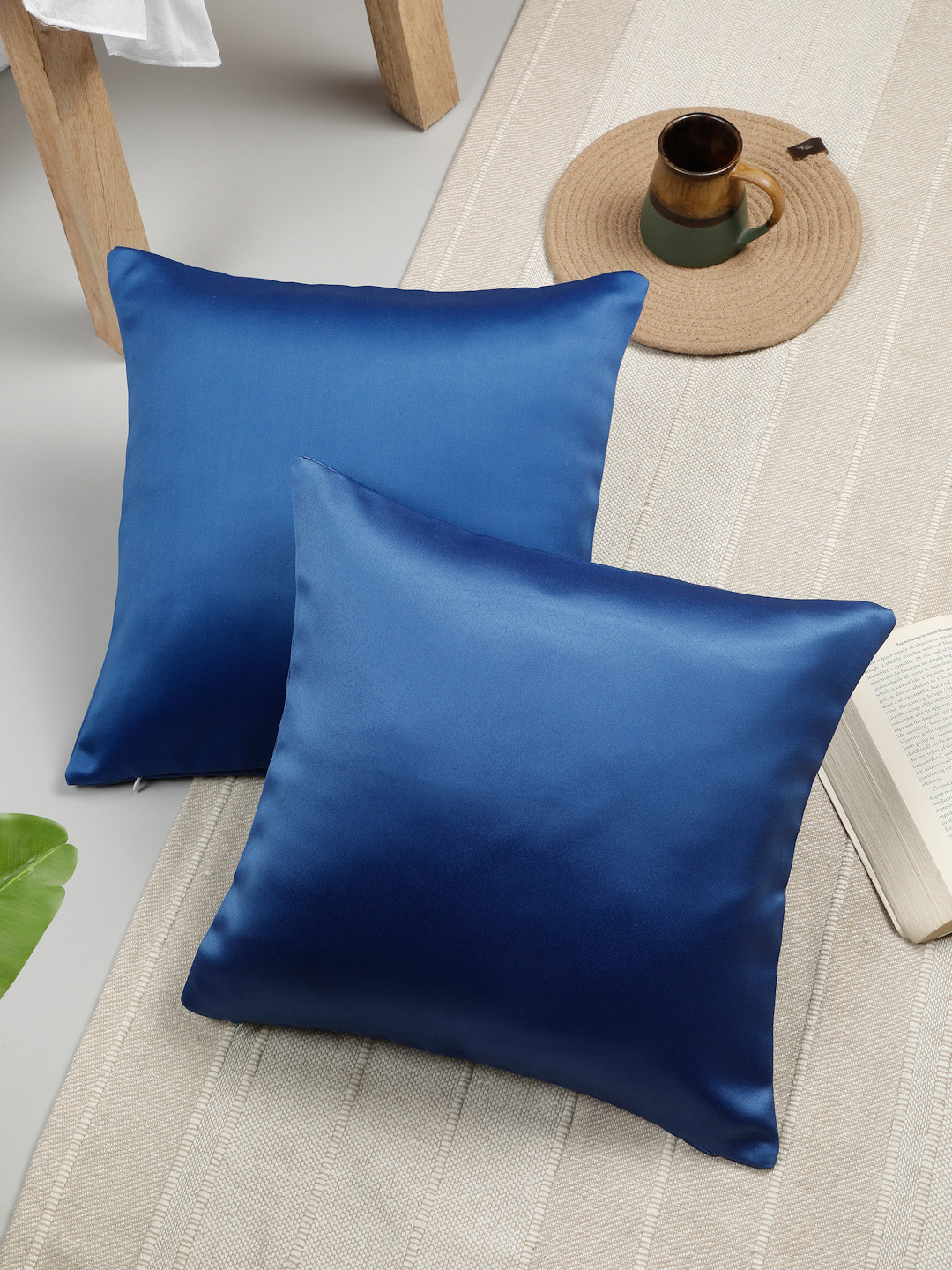 ROSARA HOME Blue Set of 2 Square Cushion Covers