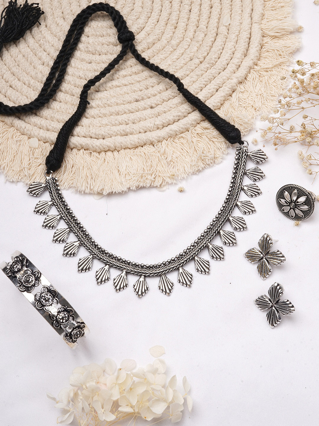 TEEJH Tamali Silver-Toned Oxidised Jewellery Set