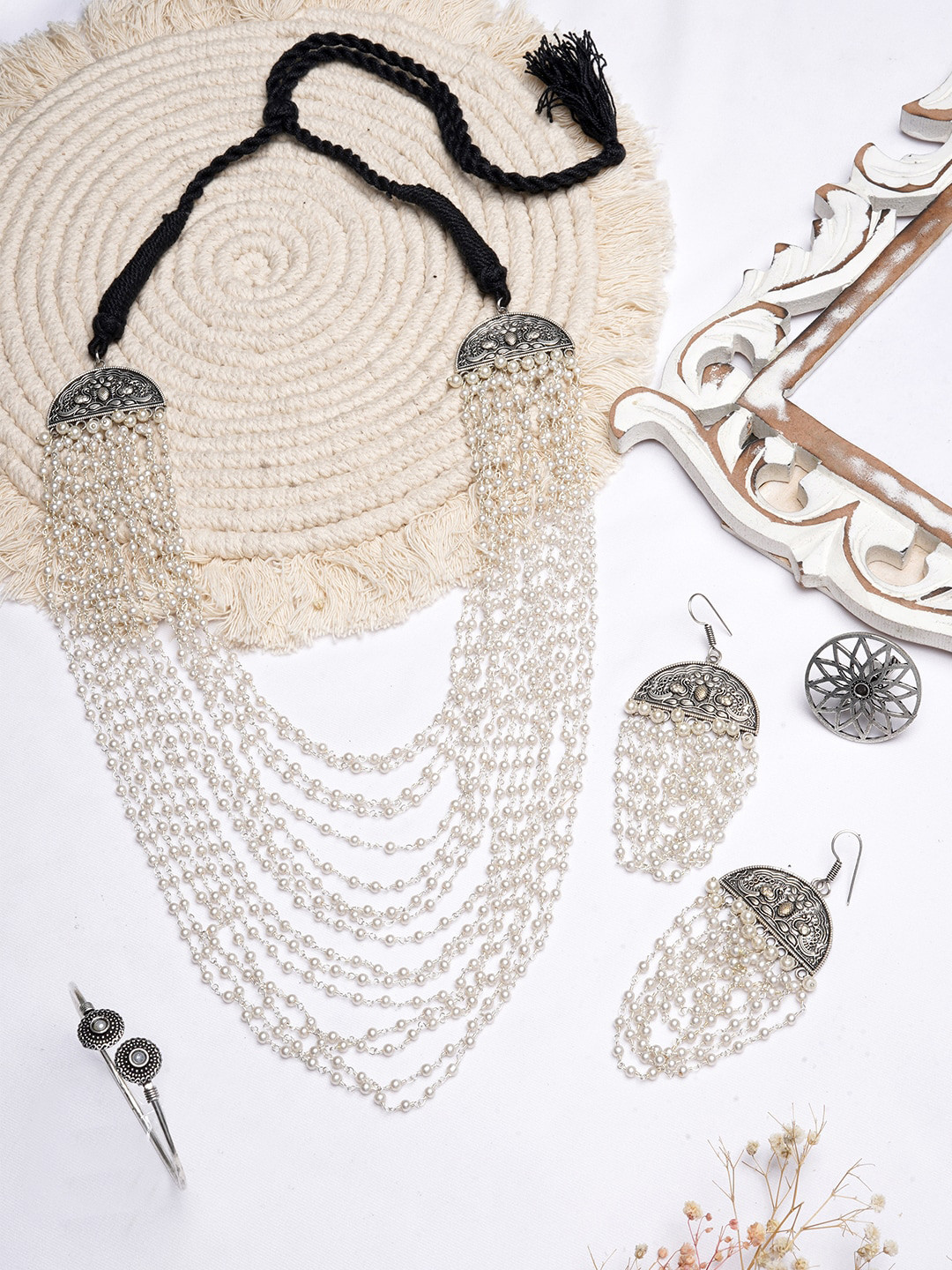 TEEJH Silver-Toned Sahira Oxidised Jewelery Set