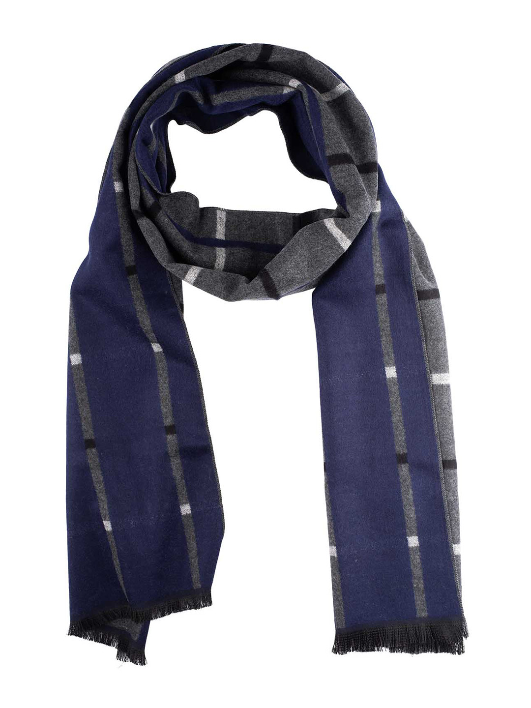 The Tie Hub Men Grey & Blue Striped Woolen Scarf