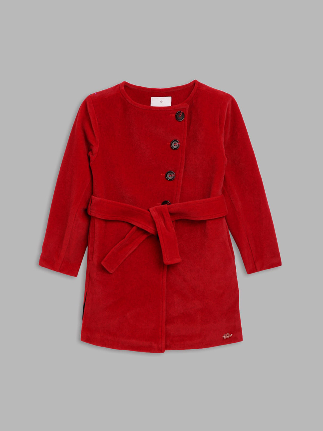 ELLE Girls Maroon Solid Belted Over Coat