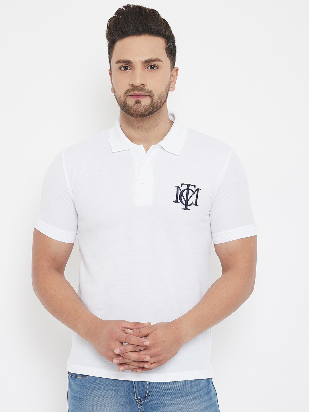 THE MILLION CLUB Men White V-Neck Pockets T-shirt