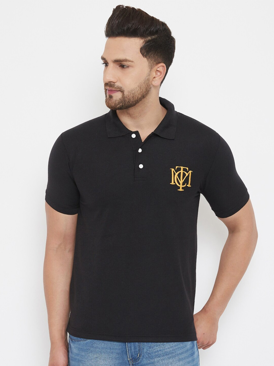 THE MILLION CLUB Men Black Polo Collar T-shirt