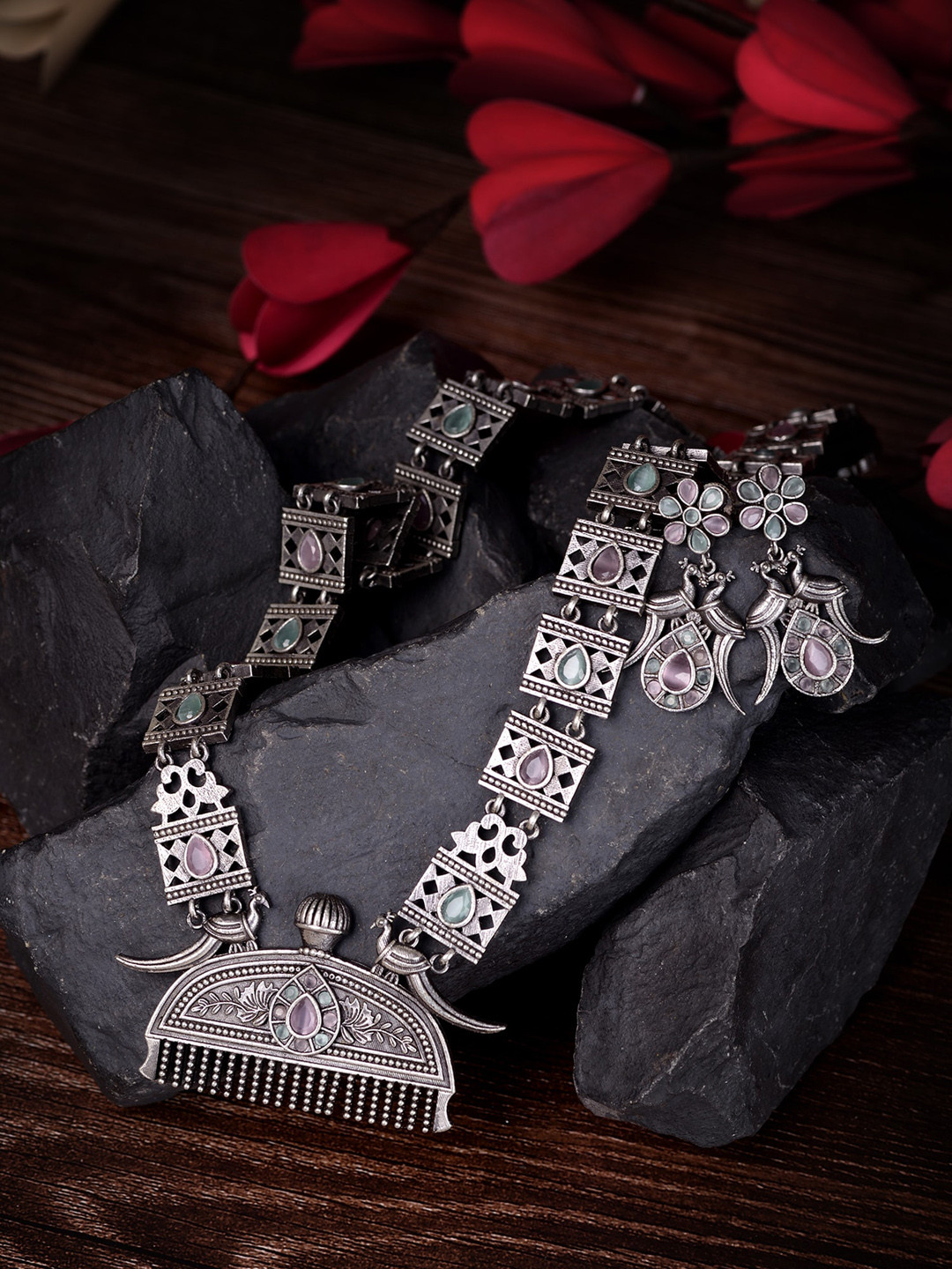 Saraf RS Jewellery Woman Oxidised Silver Tribal Jewellery Set